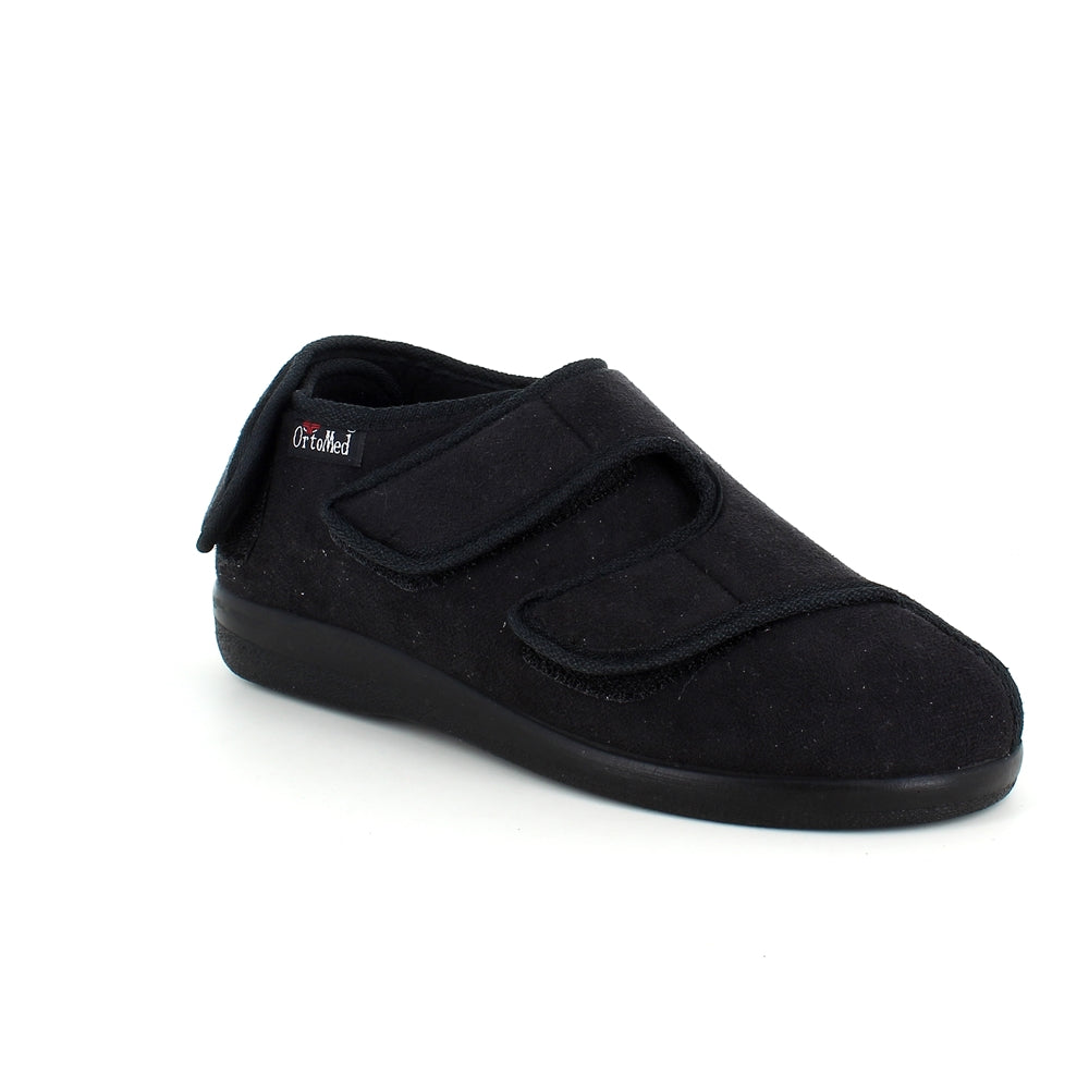 Sko med velcro og bred pasform og regulerbar hælrem