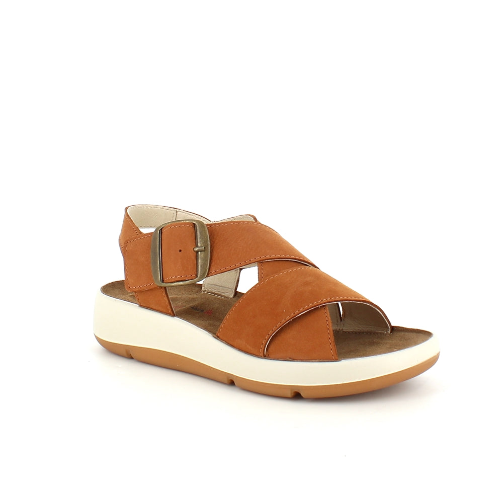 Elegant brun sandal i skind med svangstøtte