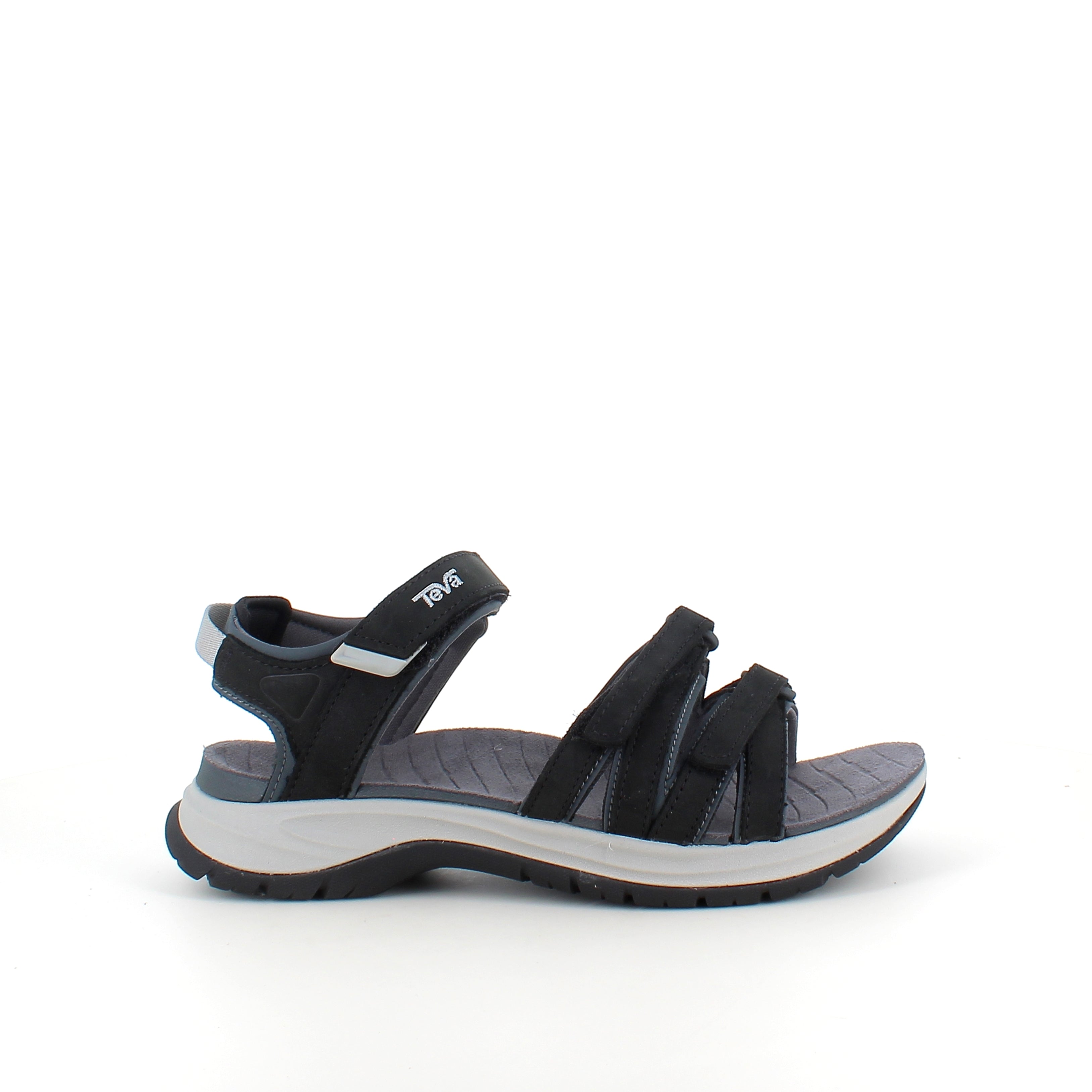 Sort Teva lædersandal med svangstøtte og stødabsorbering – komfort hele dagen