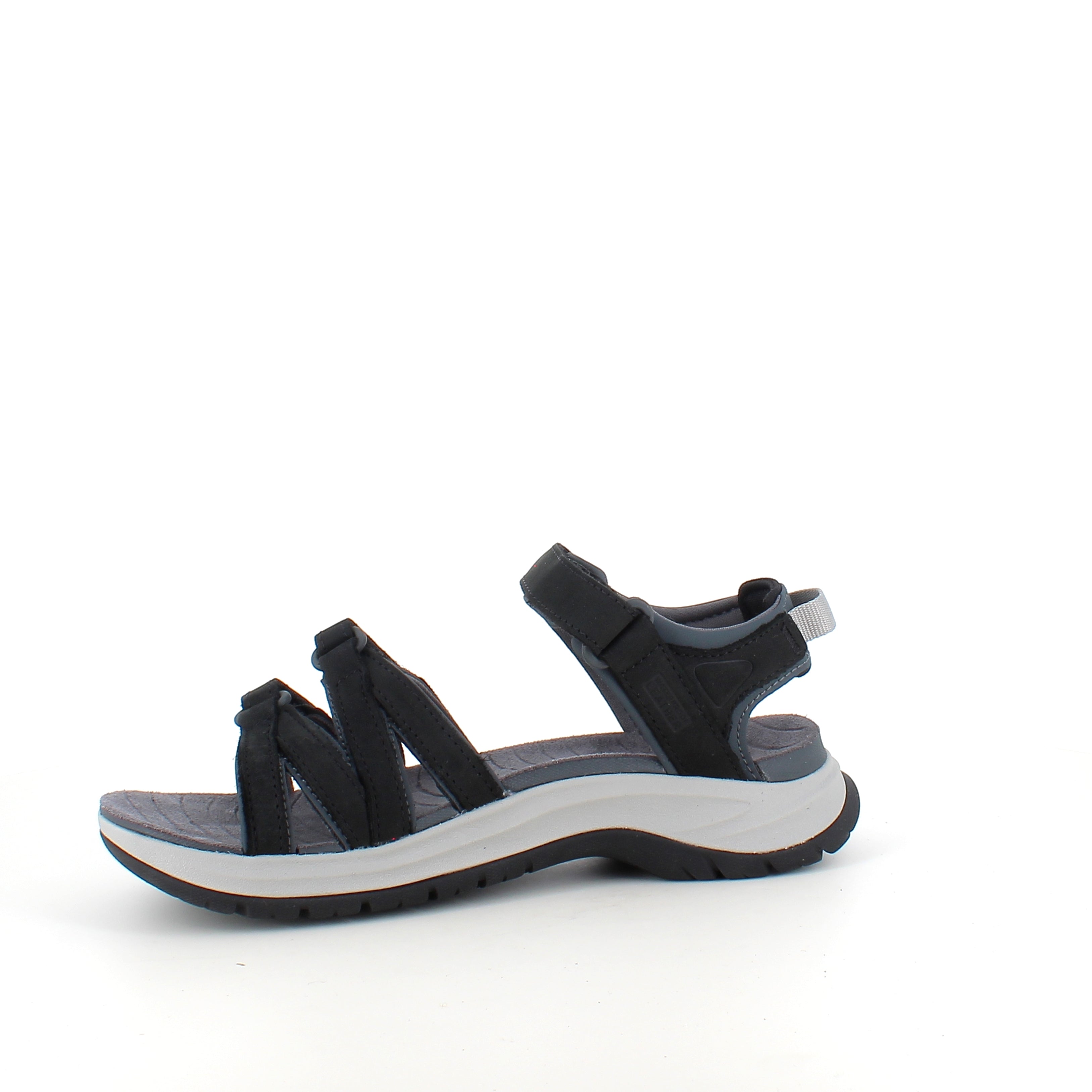 Sort Teva lædersandal med svangstøtte og stødabsorbering – komfort hele dagen