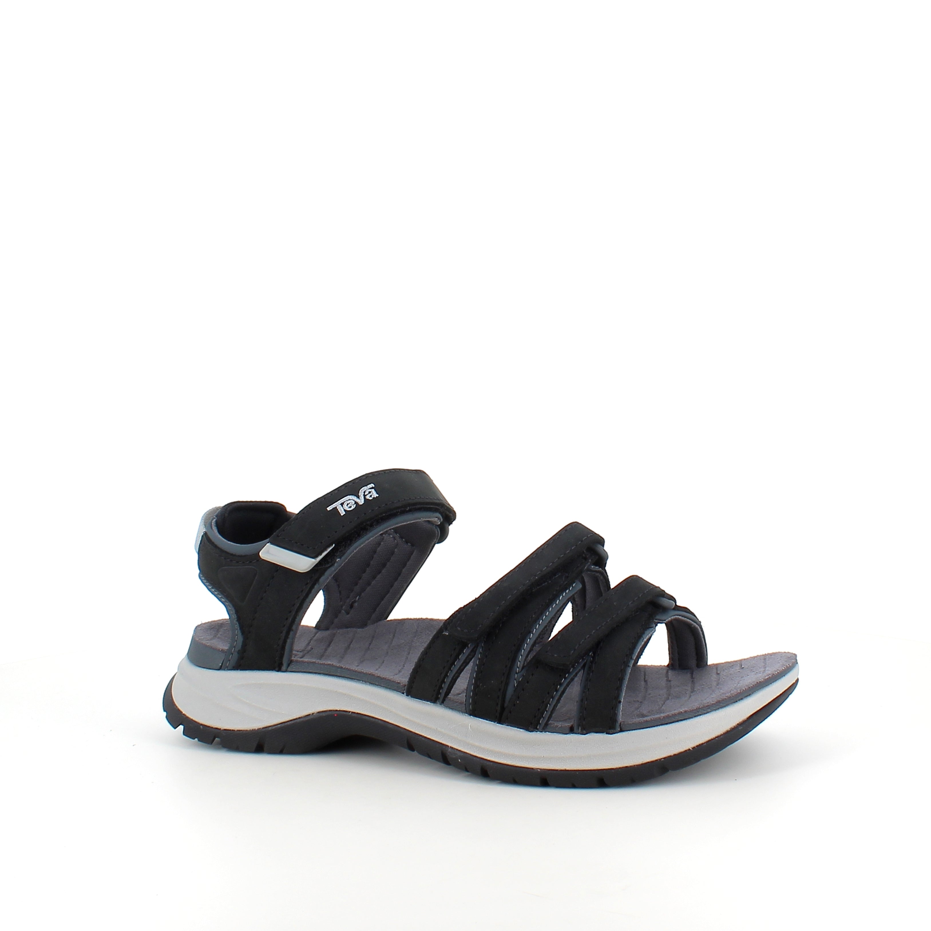 Sort Teva lædersandal med svangstøtte og stødabsorbering – komfort hele dagen