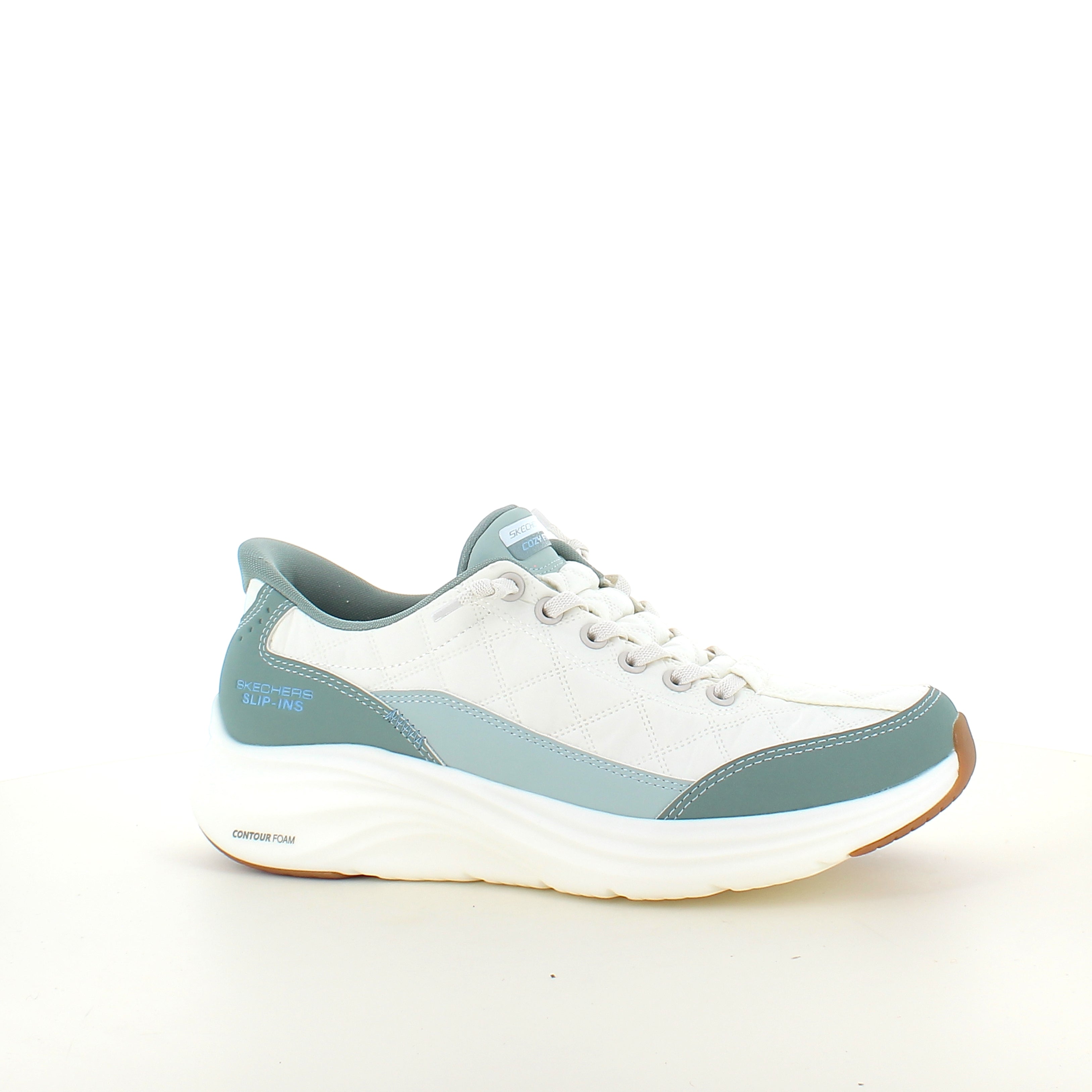 Skechers Slip-ins – Contour Foam Cozy Fit – hvid/grøn
