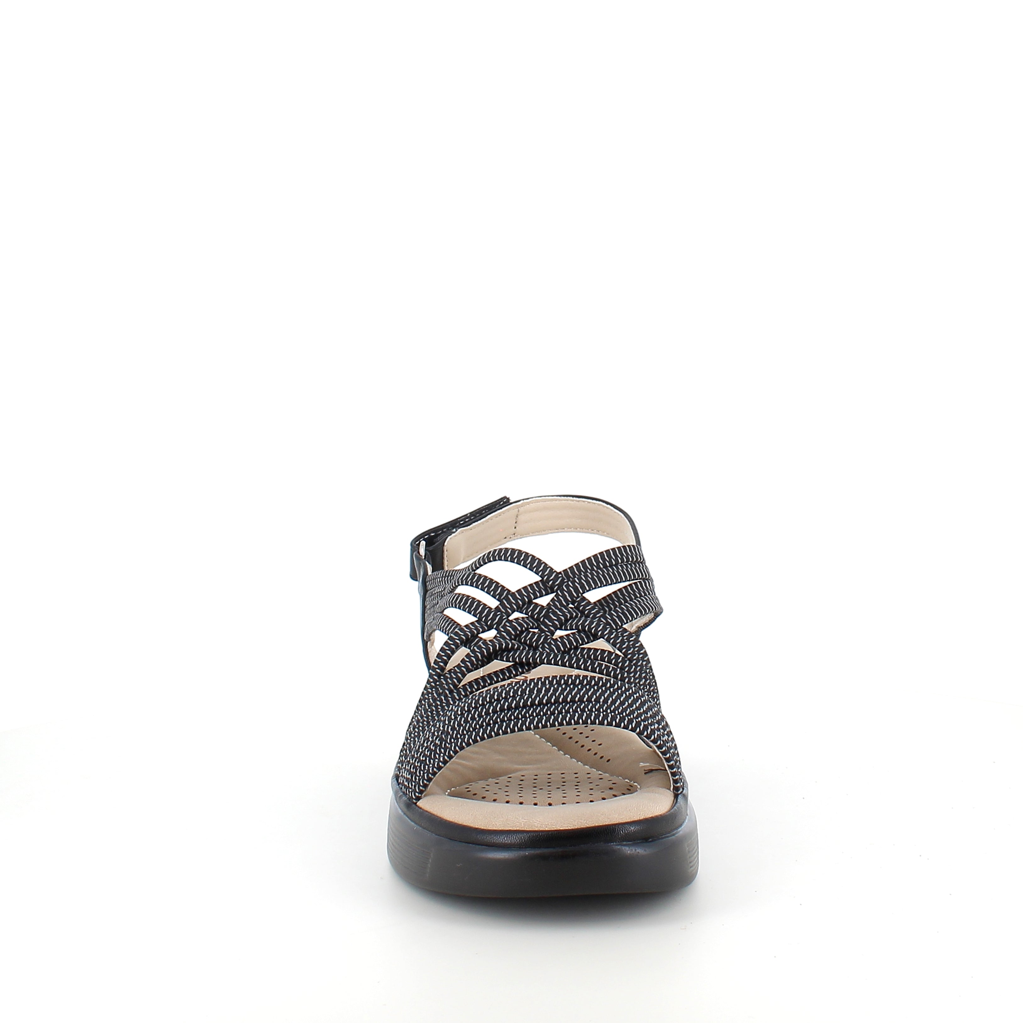 Sort sandal med elastiske remme og stødabsorberende sål