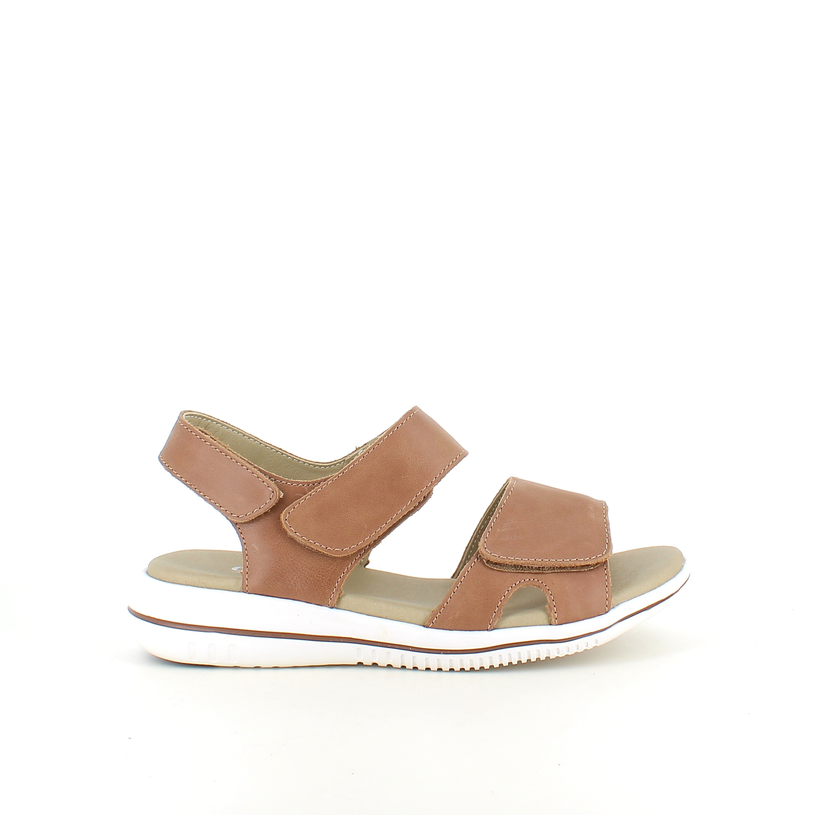 Green Comfort Leaf sandal – lys brun sandal i skind med svangstøtte & velcro
