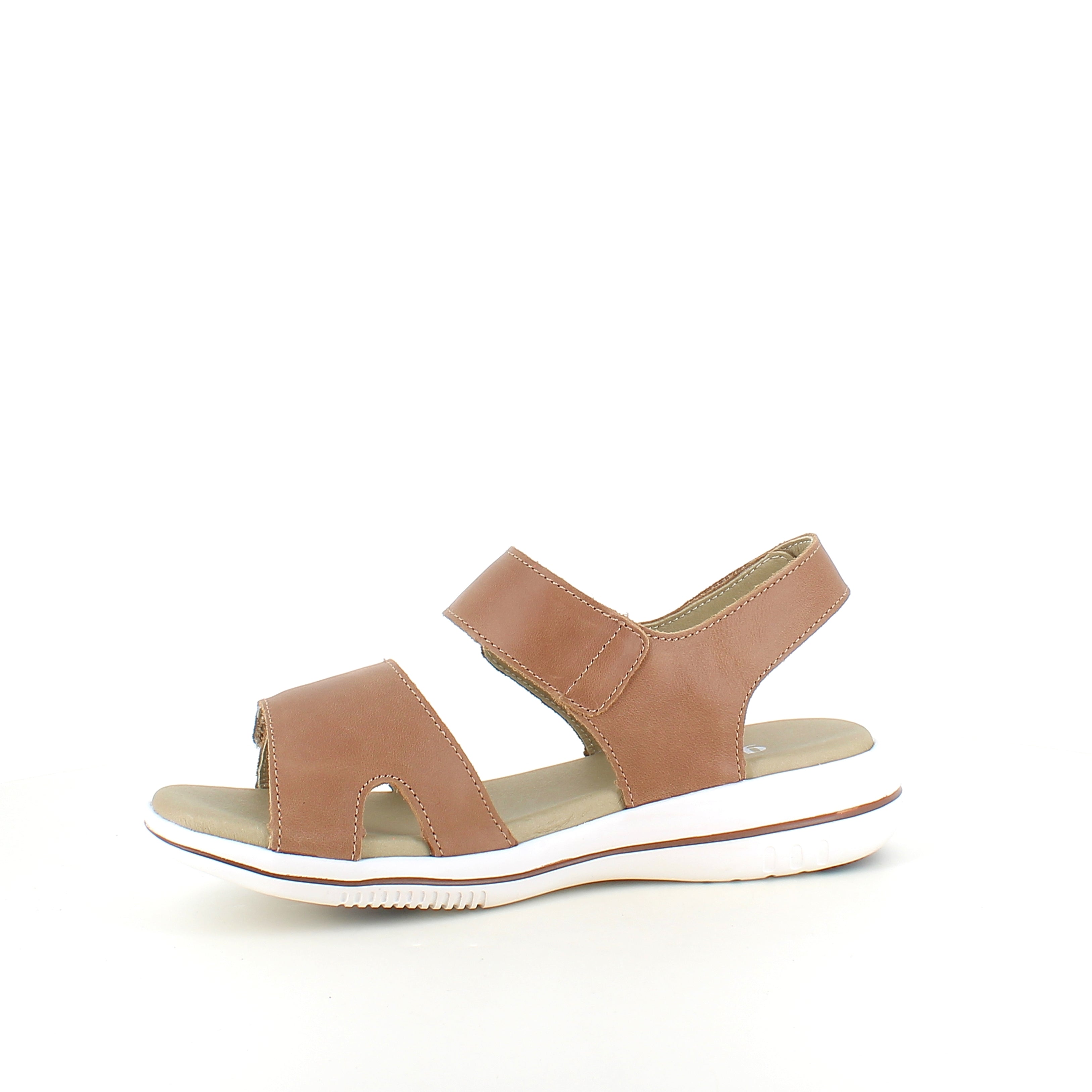 Green Comfort Leaf sandal – lys brun sandal i skind med svangstøtte & velcro