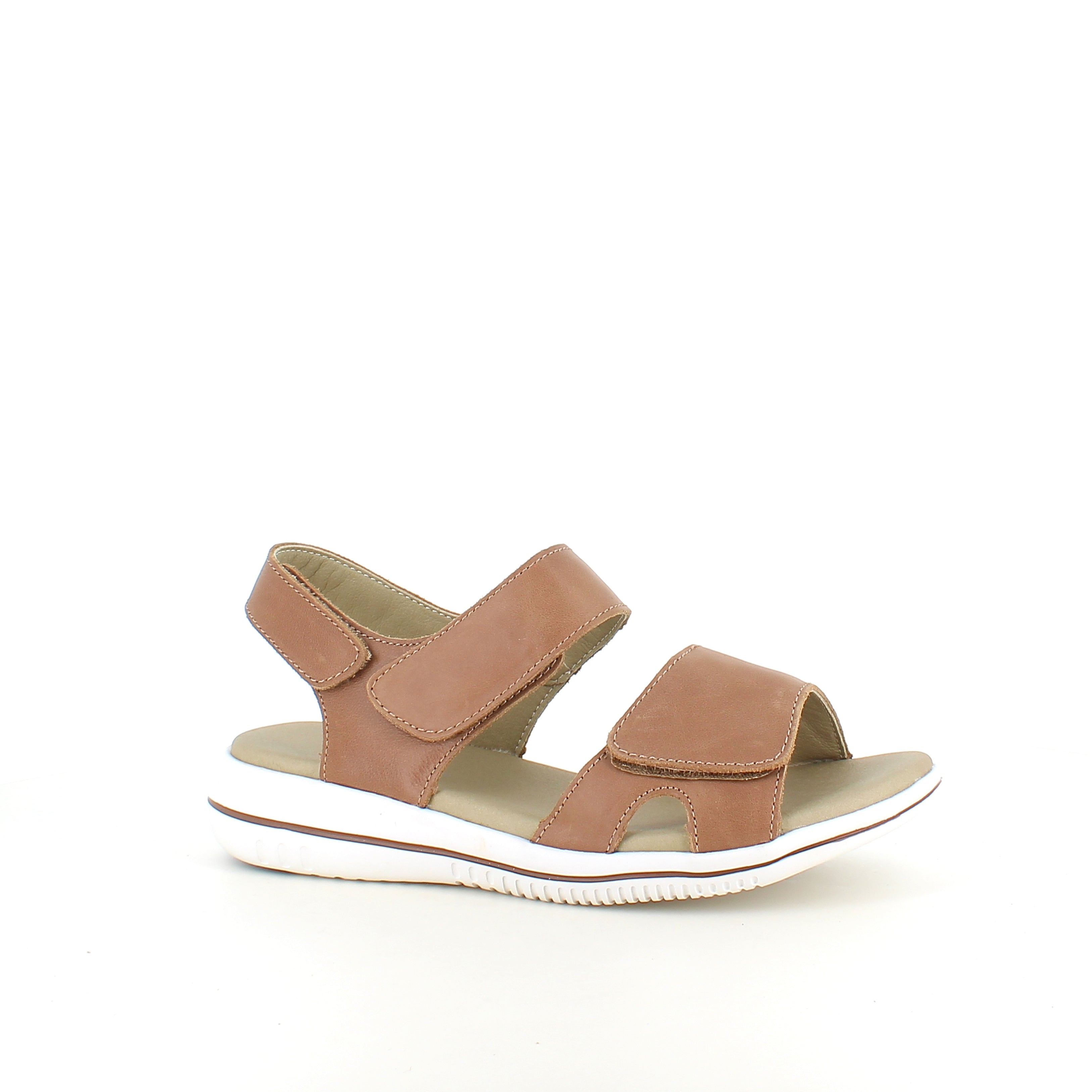 Green Comfort Leaf sandal – lys brun sandal i skind med svangstøtte & velcro