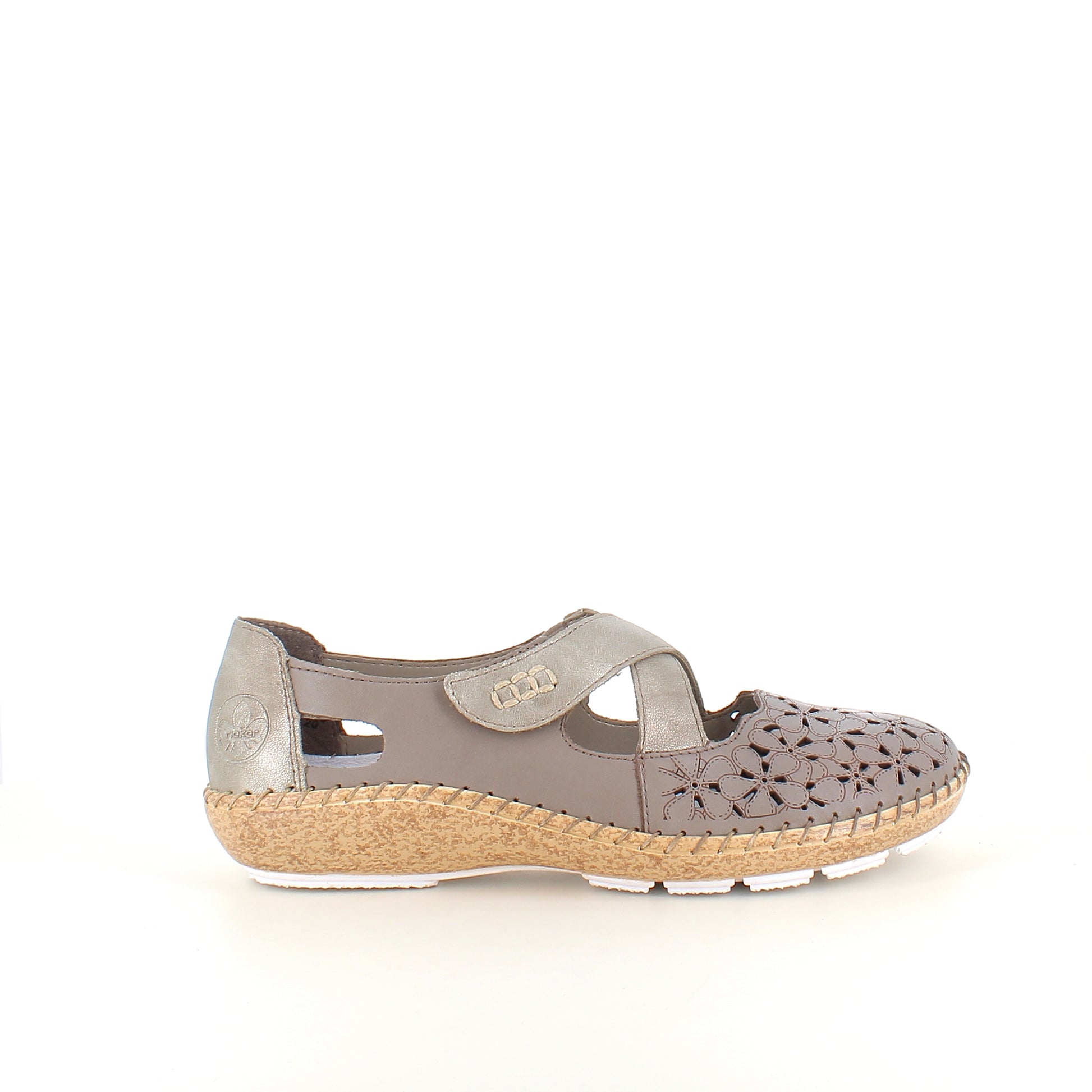 Rieker beige lukket sandal med velcro & blomstermønster