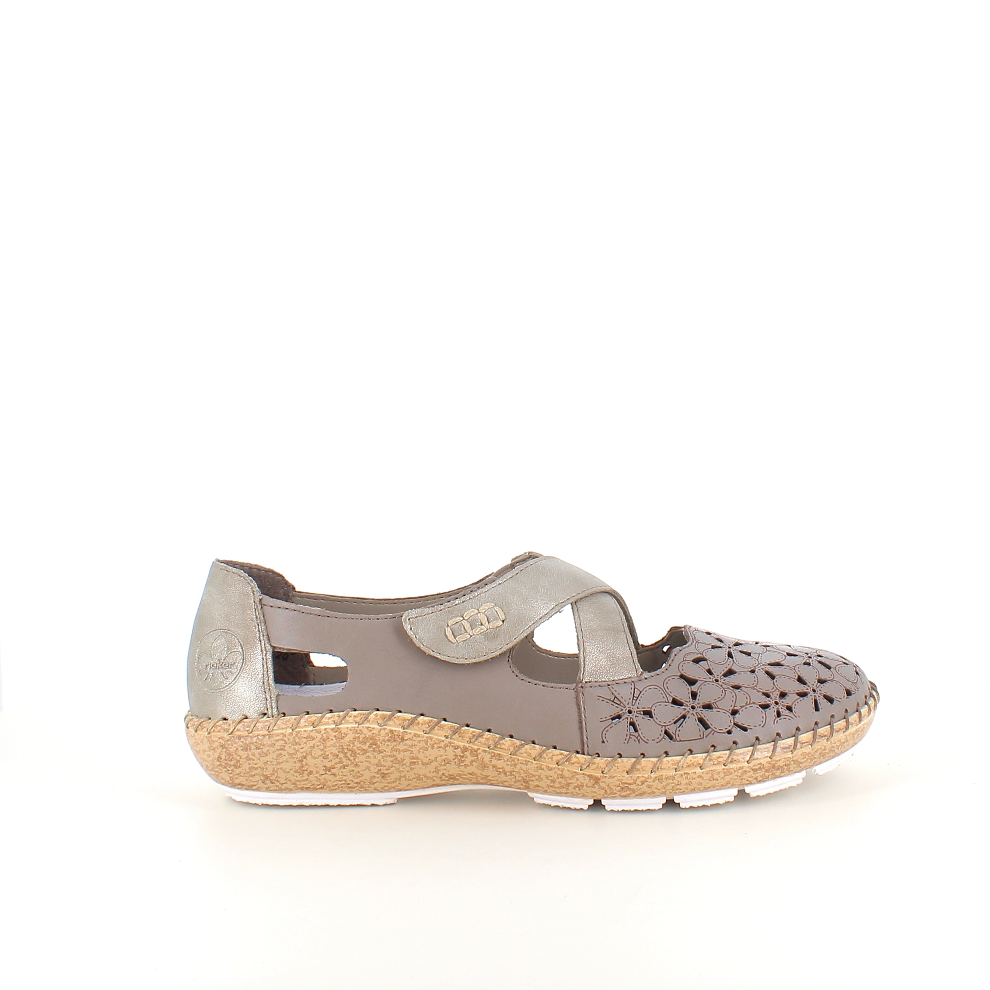 Rieker beige lukket sandal med velcro & blomstermønster