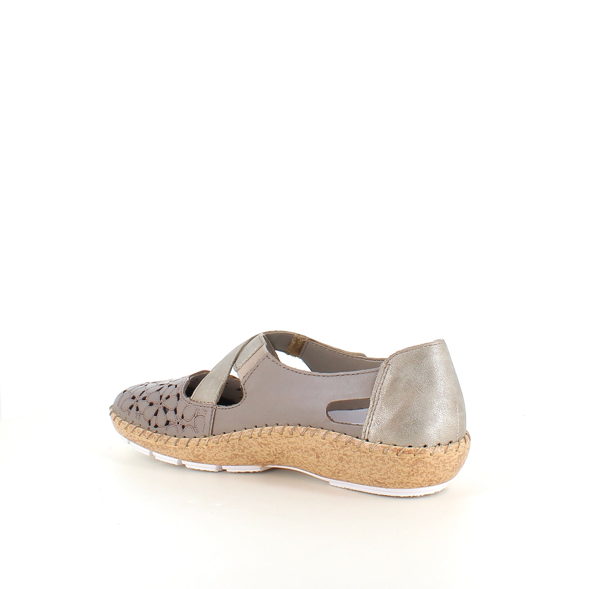 Rieker beige lukket sandal med velcro & blomstermønster