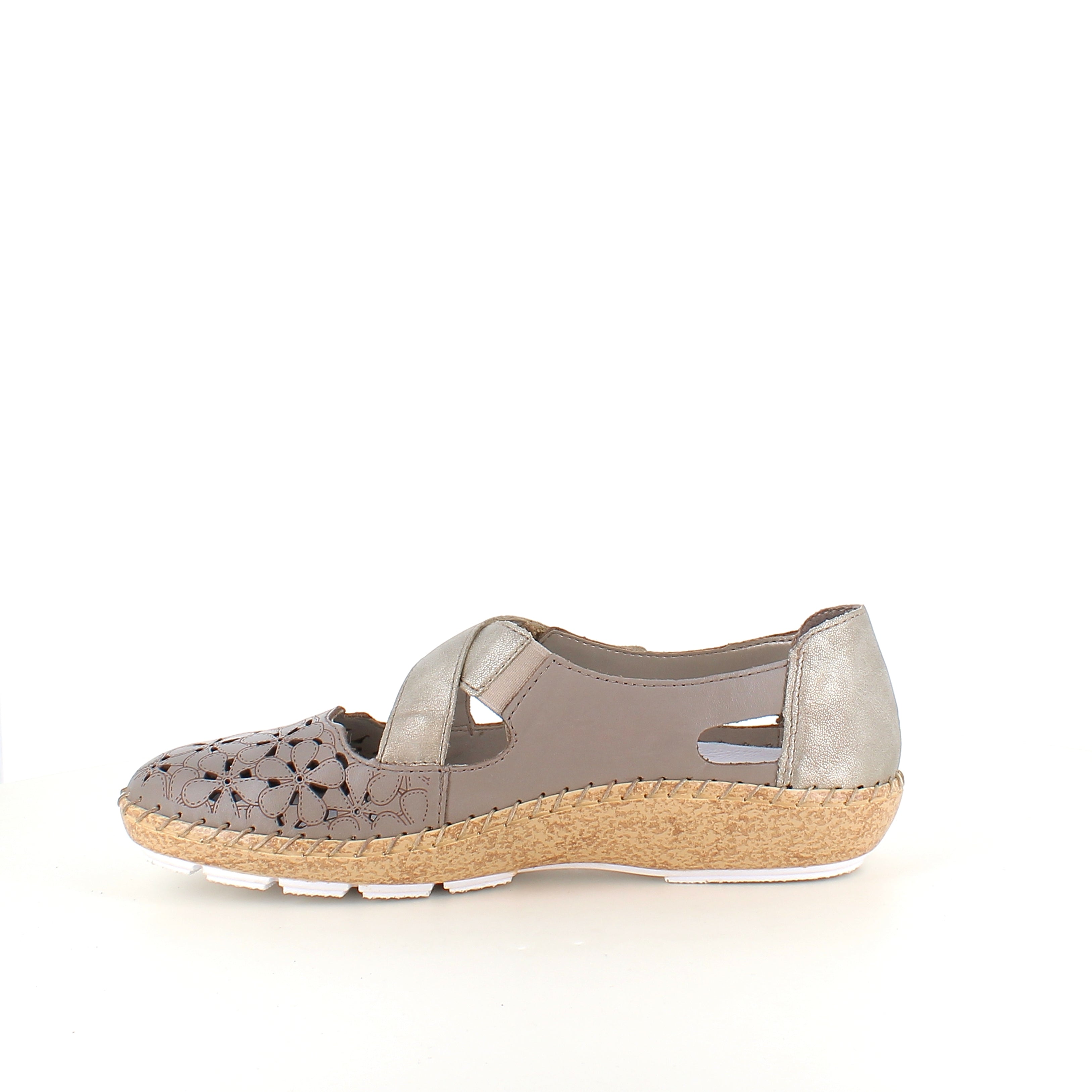 Rieker beige lukket sandal med velcro & blomstermønster