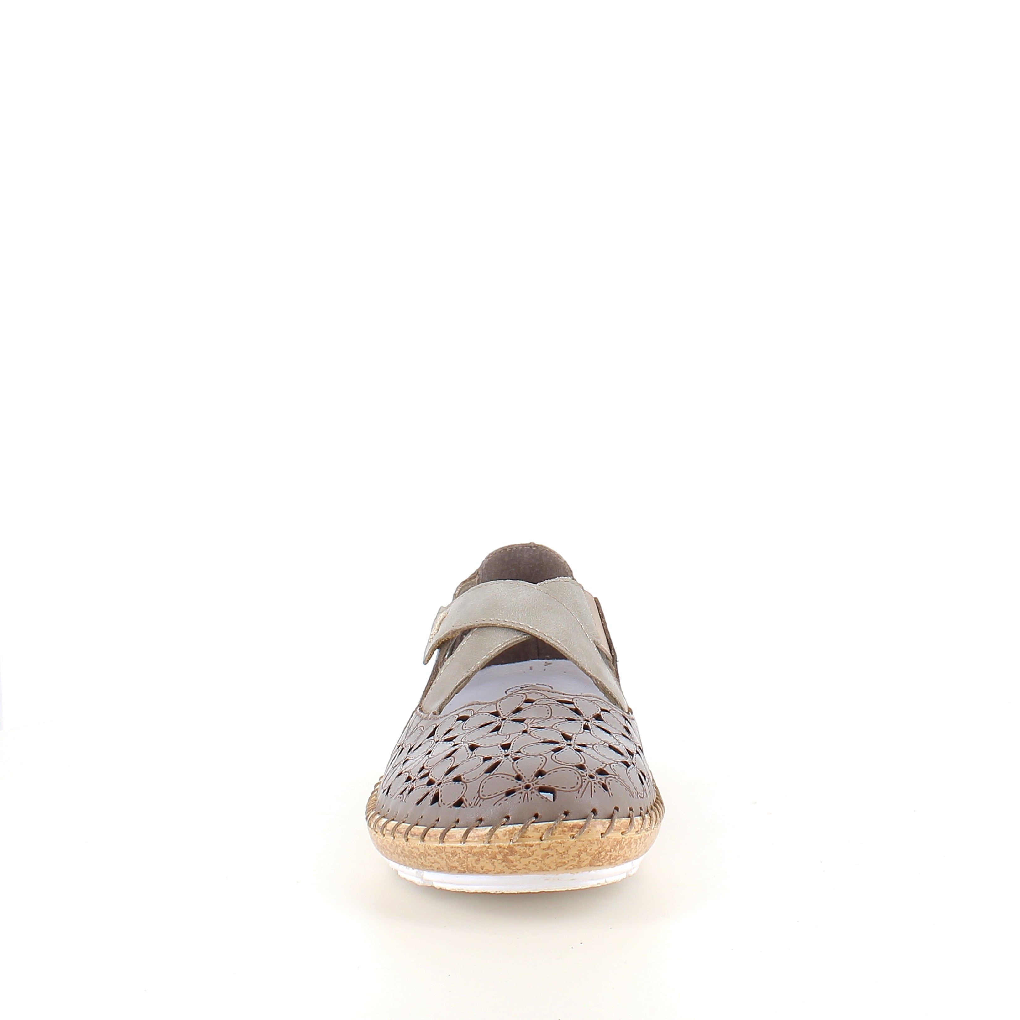 Rieker beige lukket sandal med velcro & blomstermønster