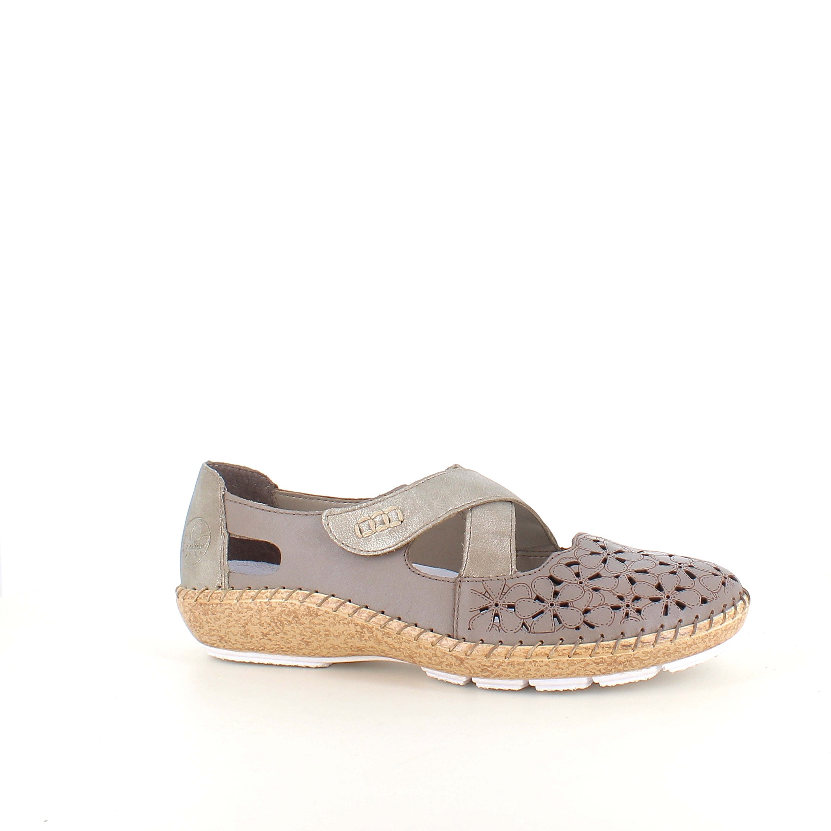 Rieker beige lukket sandal med velcro & blomstermønster