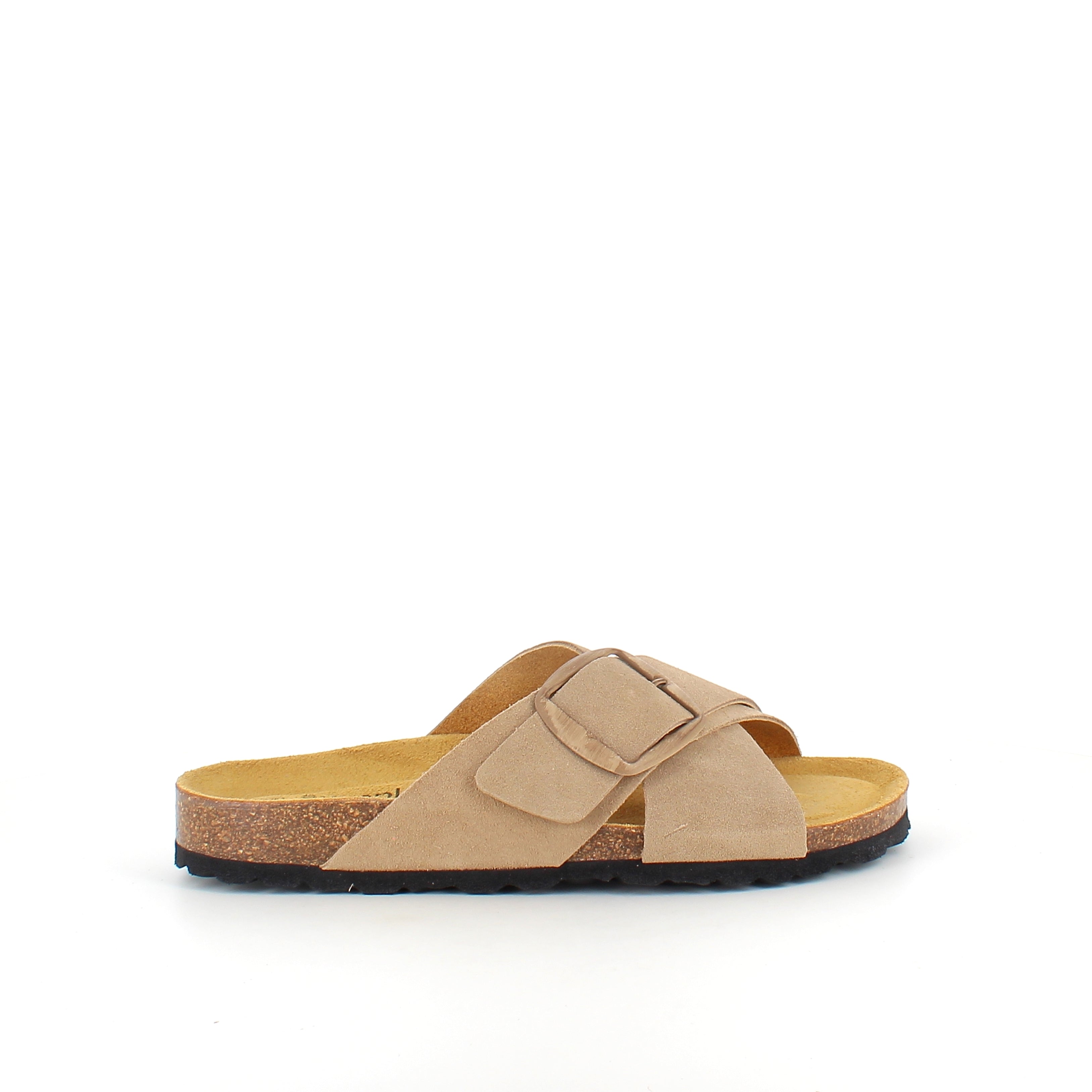 Lys brun slip on sandal i skind med dobbelt rem – komfort & støtte fra Sygeplejebutikken