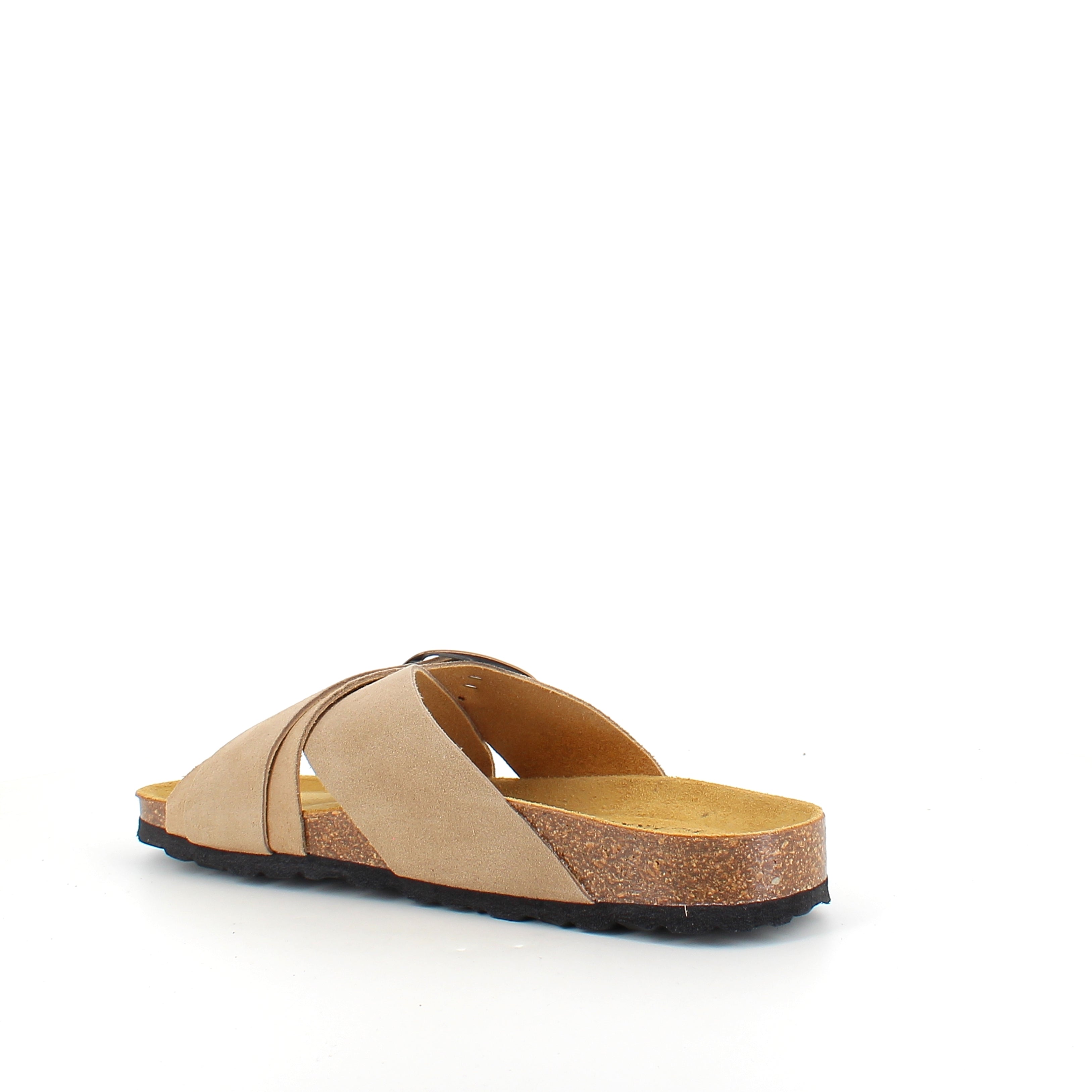 Lys brun slip on sandal i skind med dobbelt rem – komfort & støtte fra Sygeplejebutikken