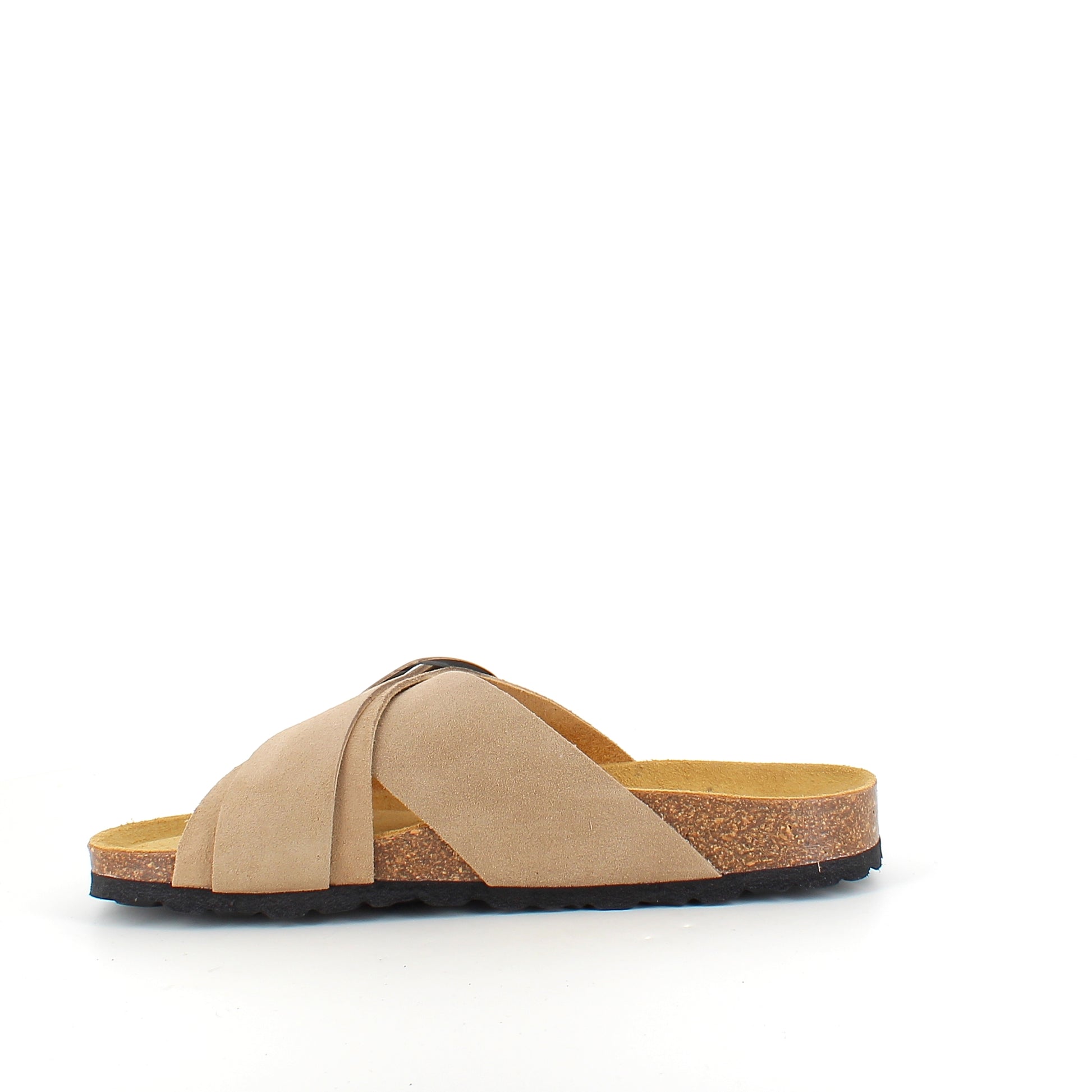 Lys brun slip on sandal i skind med dobbelt rem – komfort & støtte fra Sygeplejebutikken