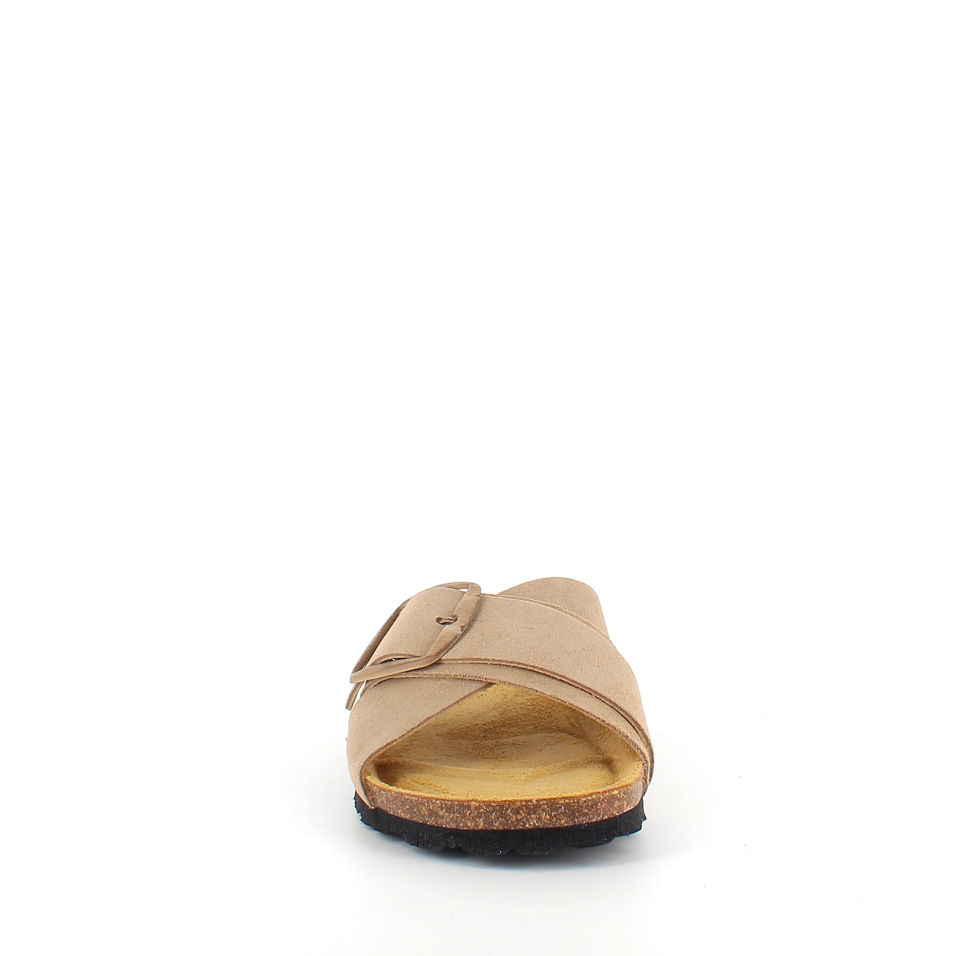 Lys brun slip on sandal i skind med dobbelt rem – komfort & støtte fra Sygeplejebutikken