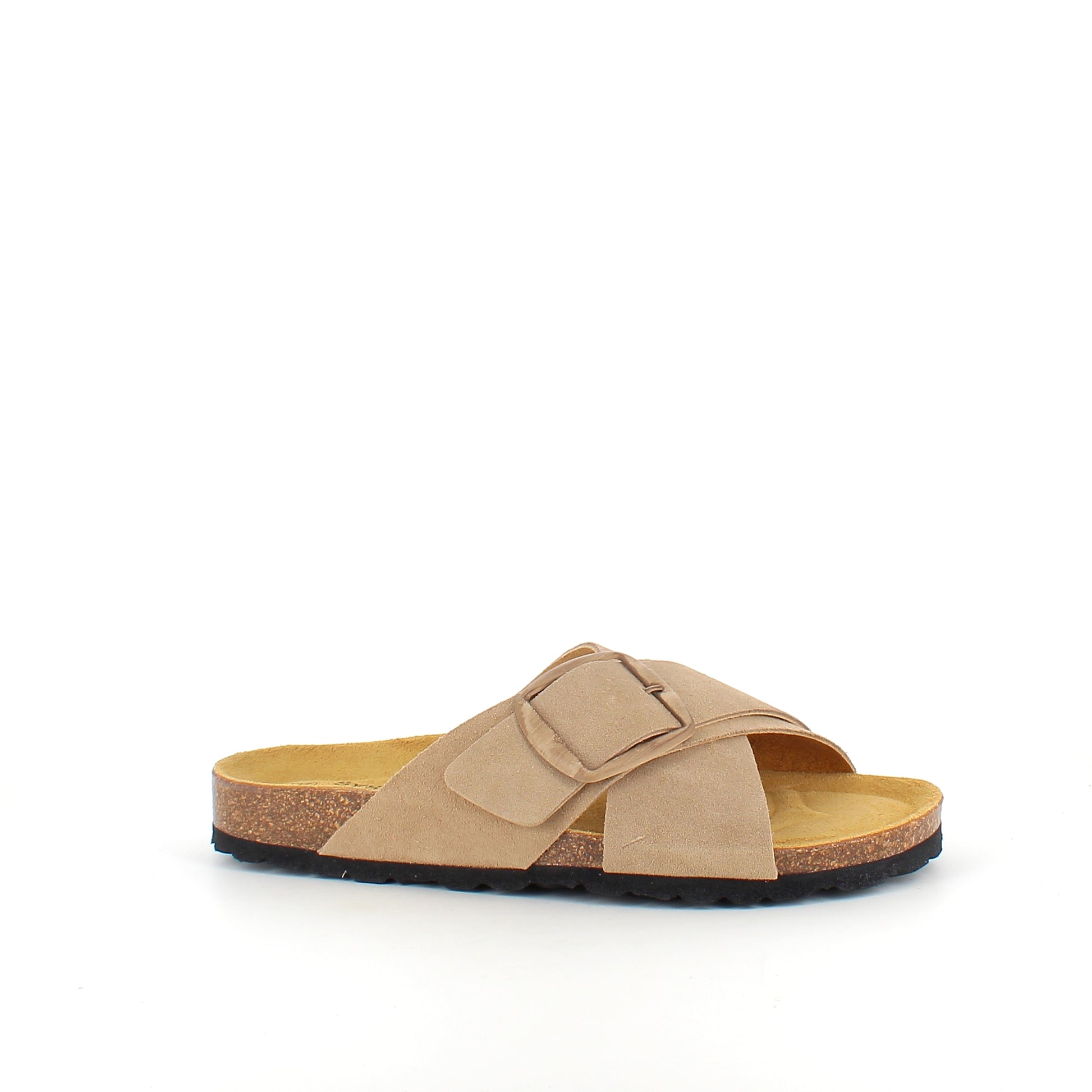 Lys brun slip on sandal i skind med dobbelt rem – komfort & støtte fra Sygeplejebutikken
