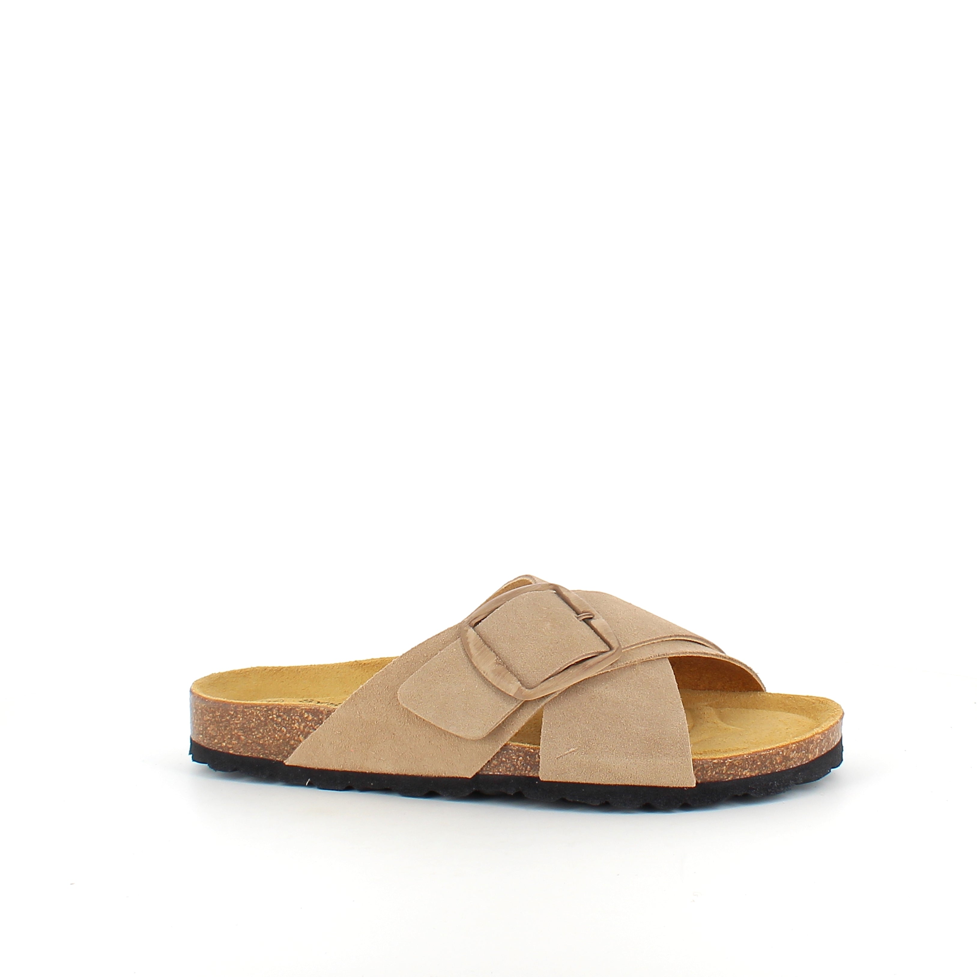 Lys brun slip on sandal i skind med dobbelt rem – komfort & støtte fra Sygeplejebutikken