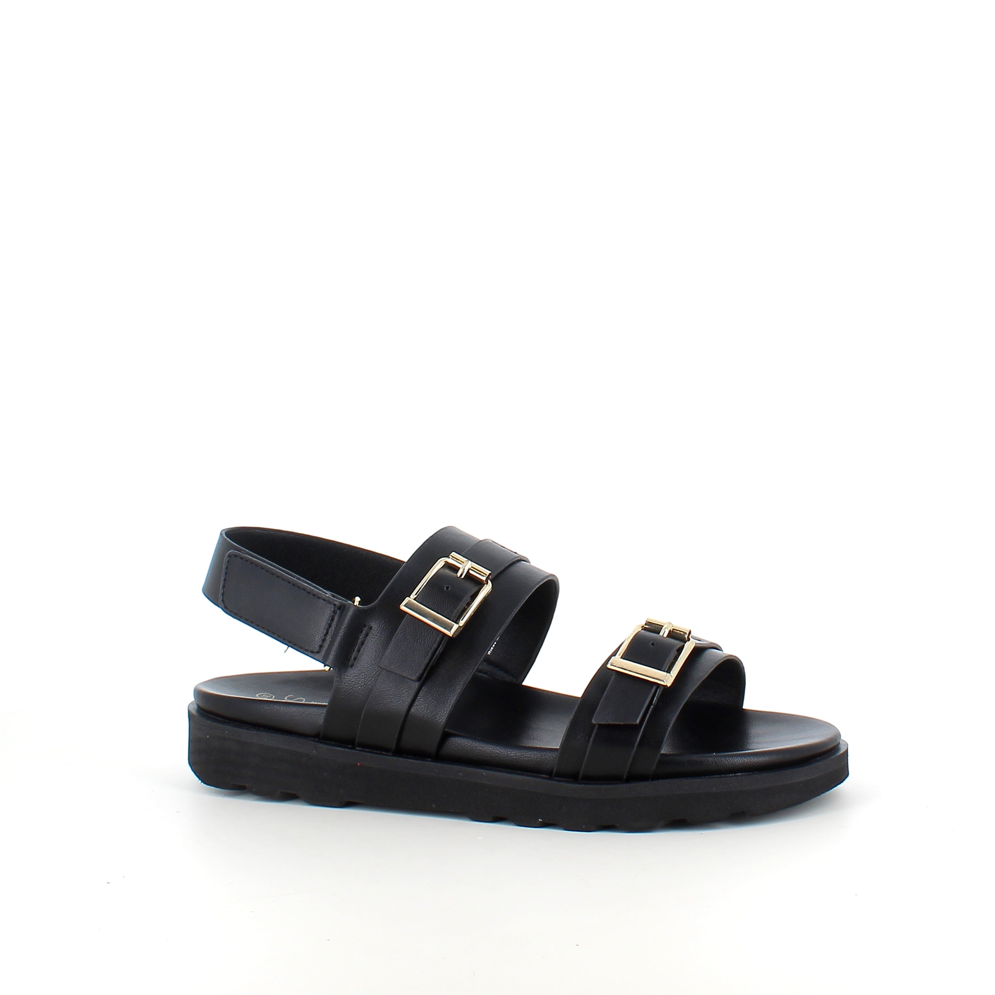 Sort sandal med spænder & hælrem – klassisk model med regulerbar pasform