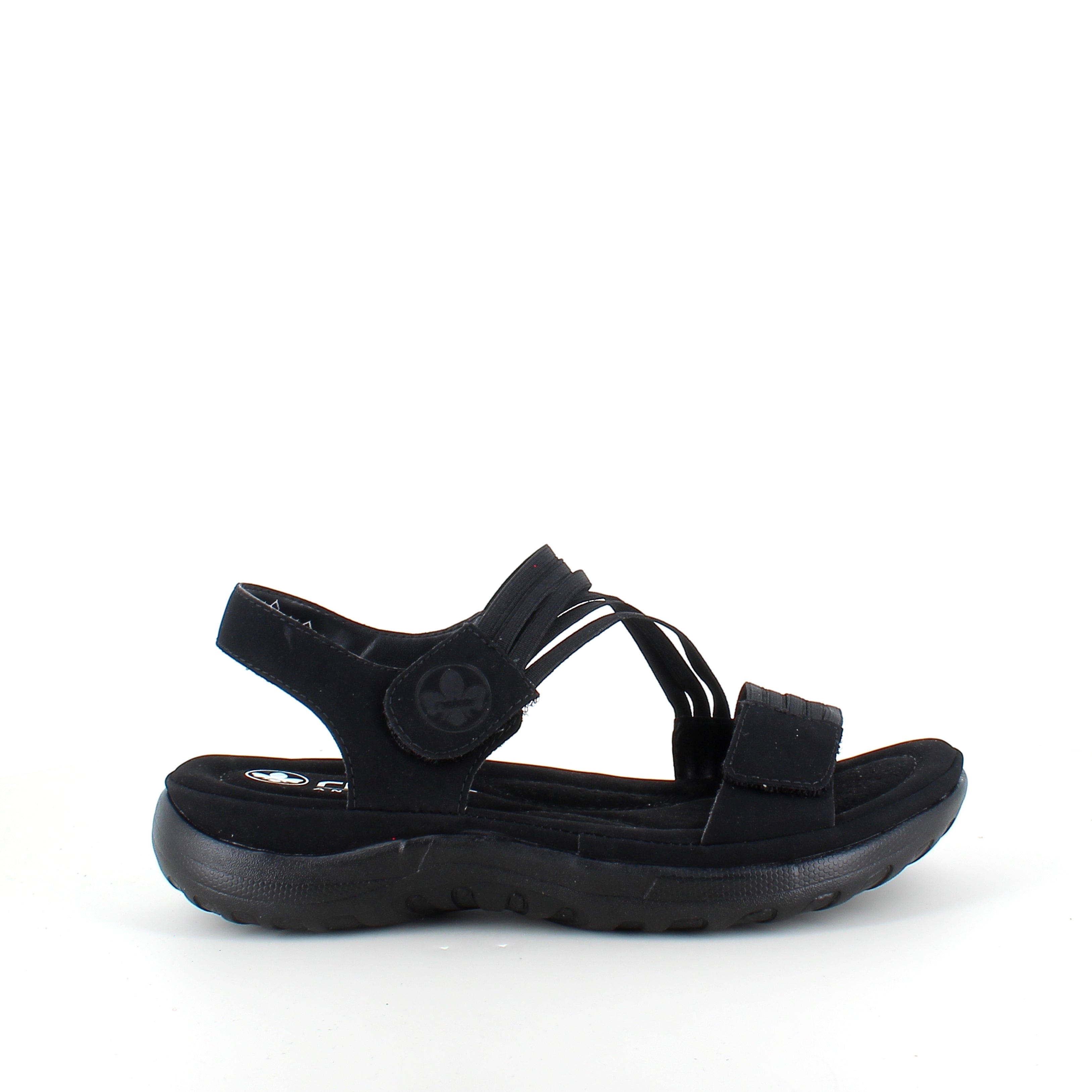 Rieker sandal i sort til dame – let komfort med blød indersål & fleksible remme