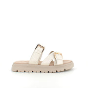 Beige komfortabel sandal med justerbare remme & stabil sål