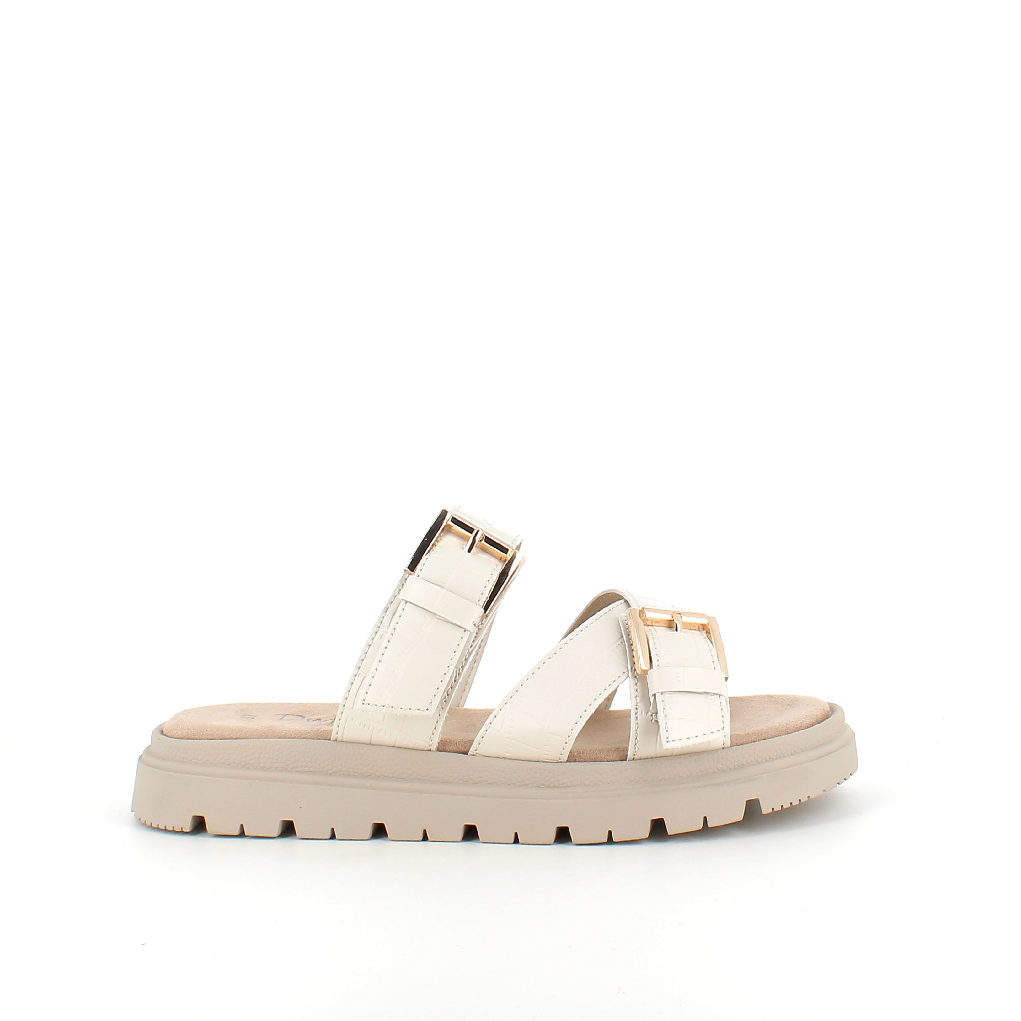 Beige komfortabel sandal med justerbare remme & stabil sål