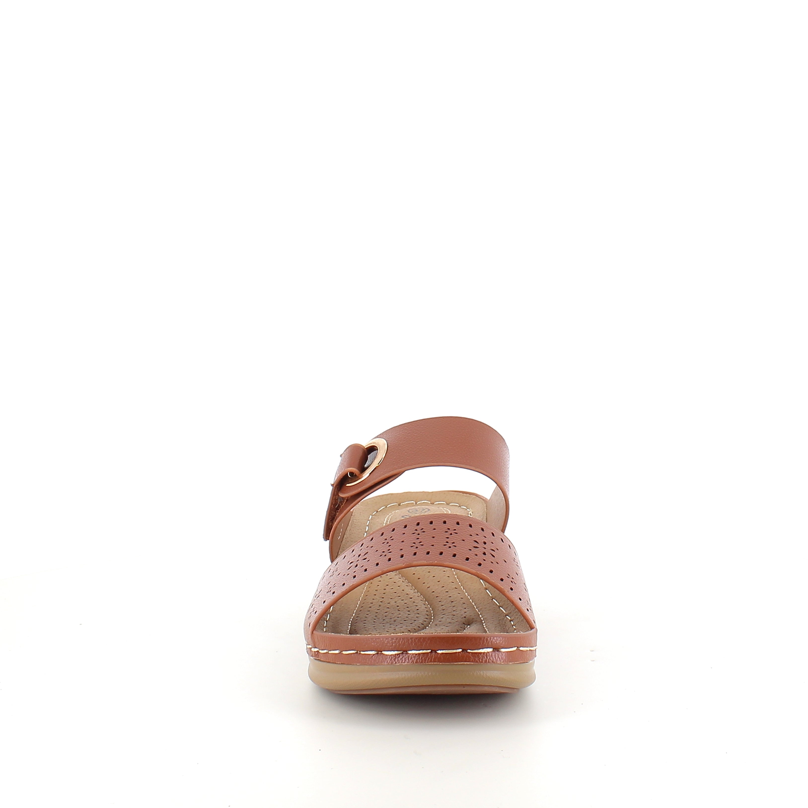 Brun slip on sandal med velcrorem – varm nuance & feminin silhuet