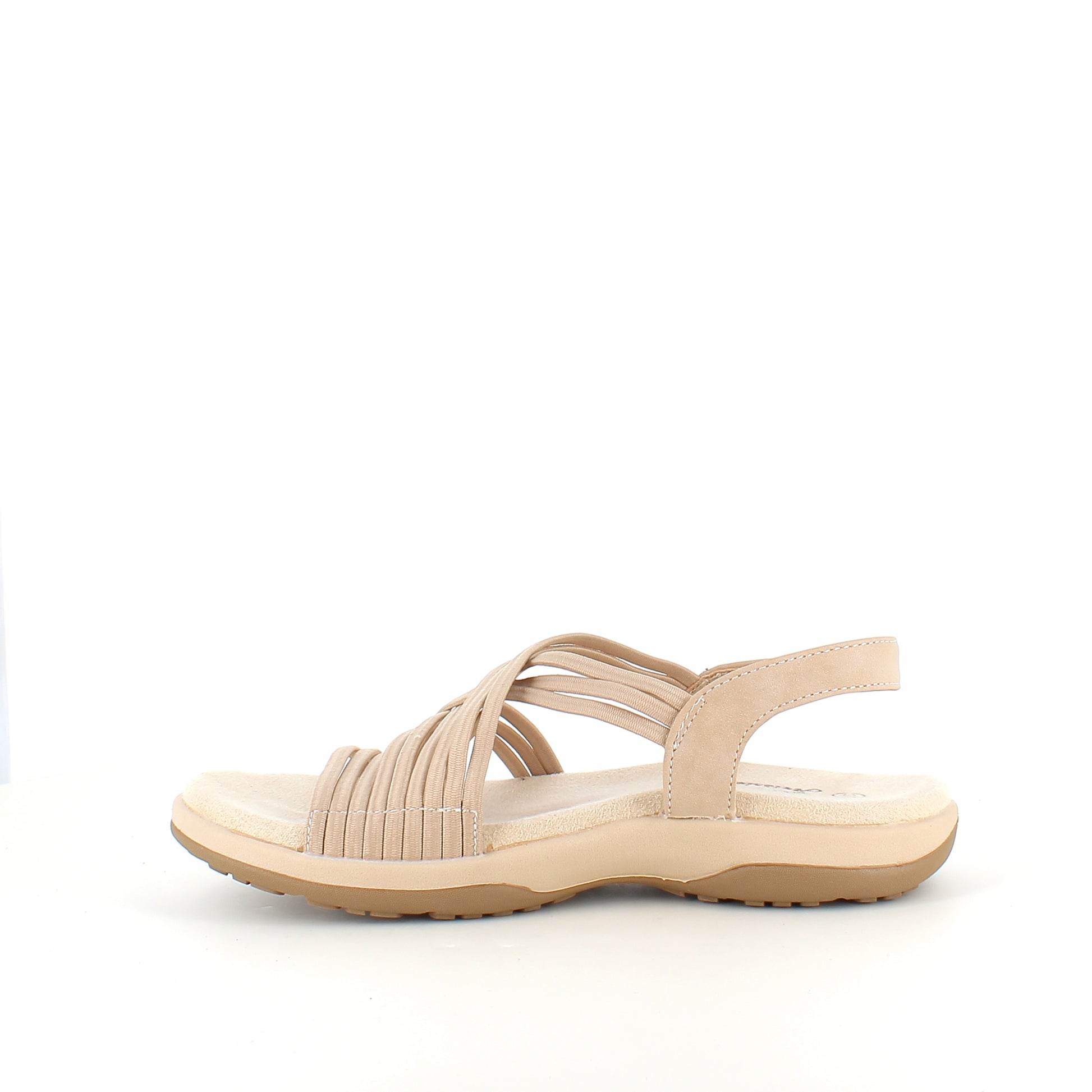 Beige sandal med elastikremme – let & feminin med blød skumsål