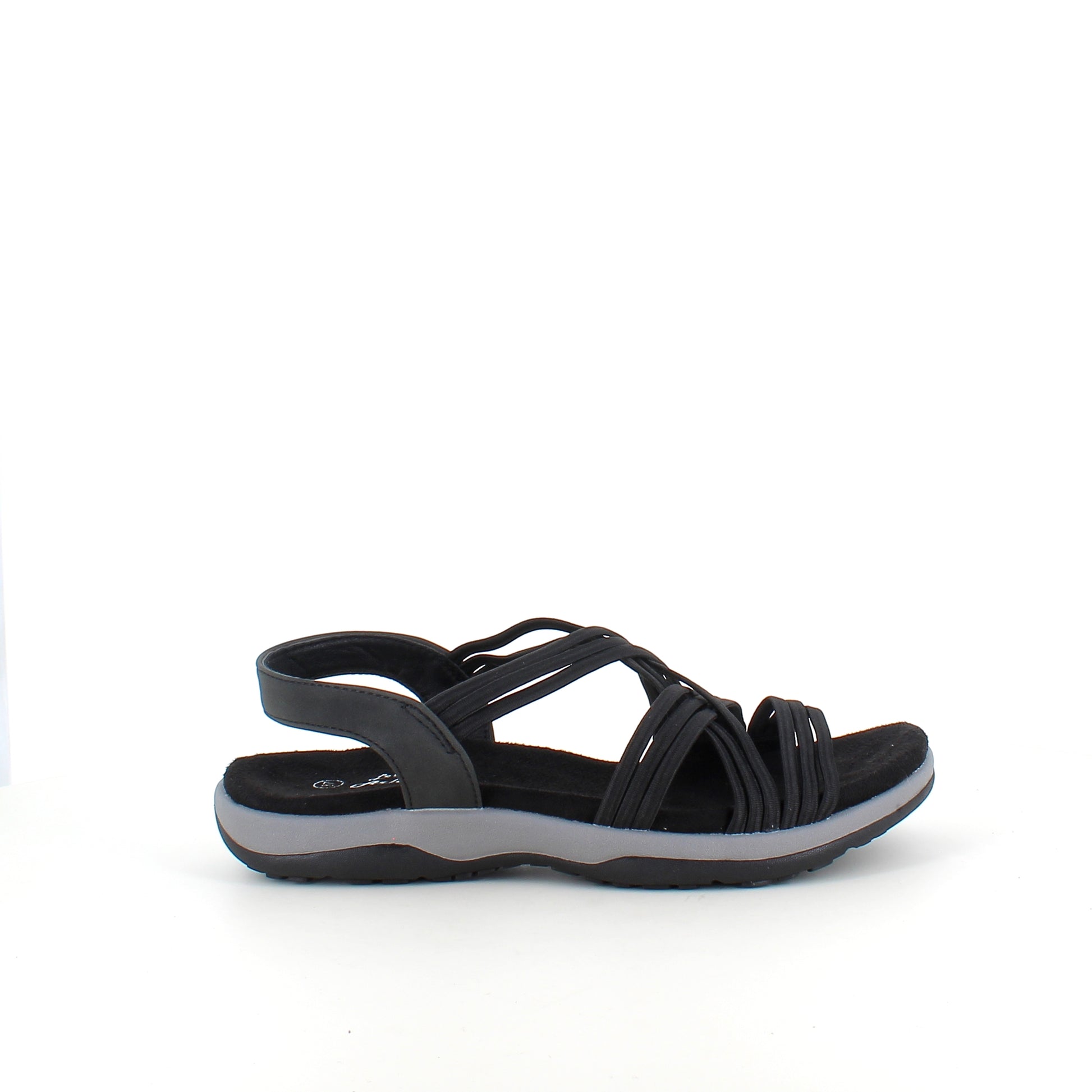 Sort sandal med elastikremme – klassisk model med blød skumsål