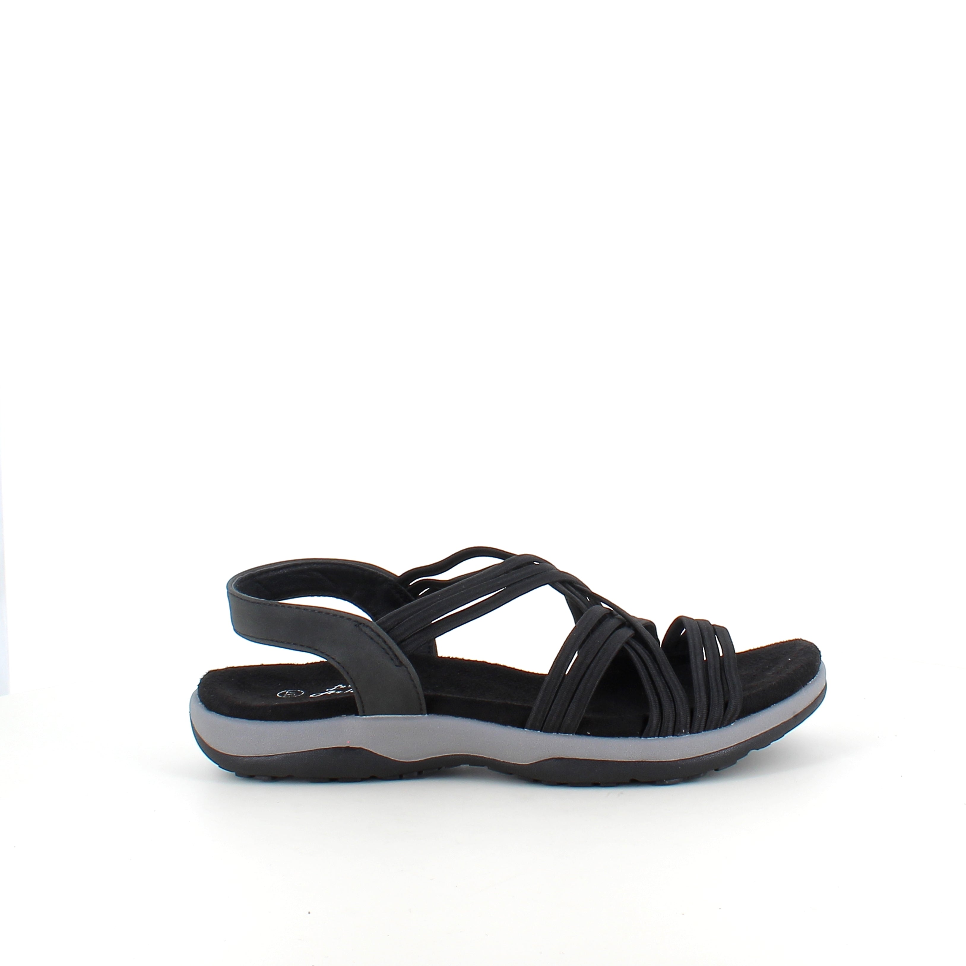 Sort sandal med elastikremme – klassisk model med blød skumsål