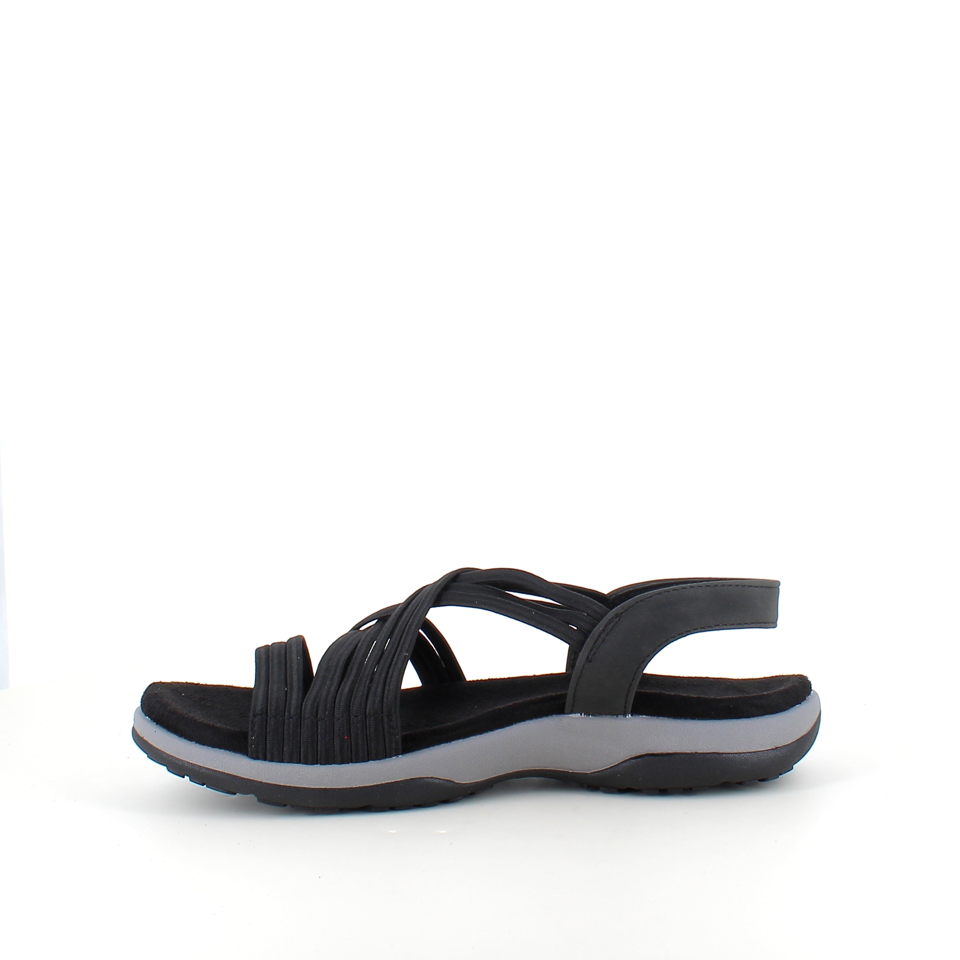 Sort sandal med elastikremme – klassisk model med blød skumsål