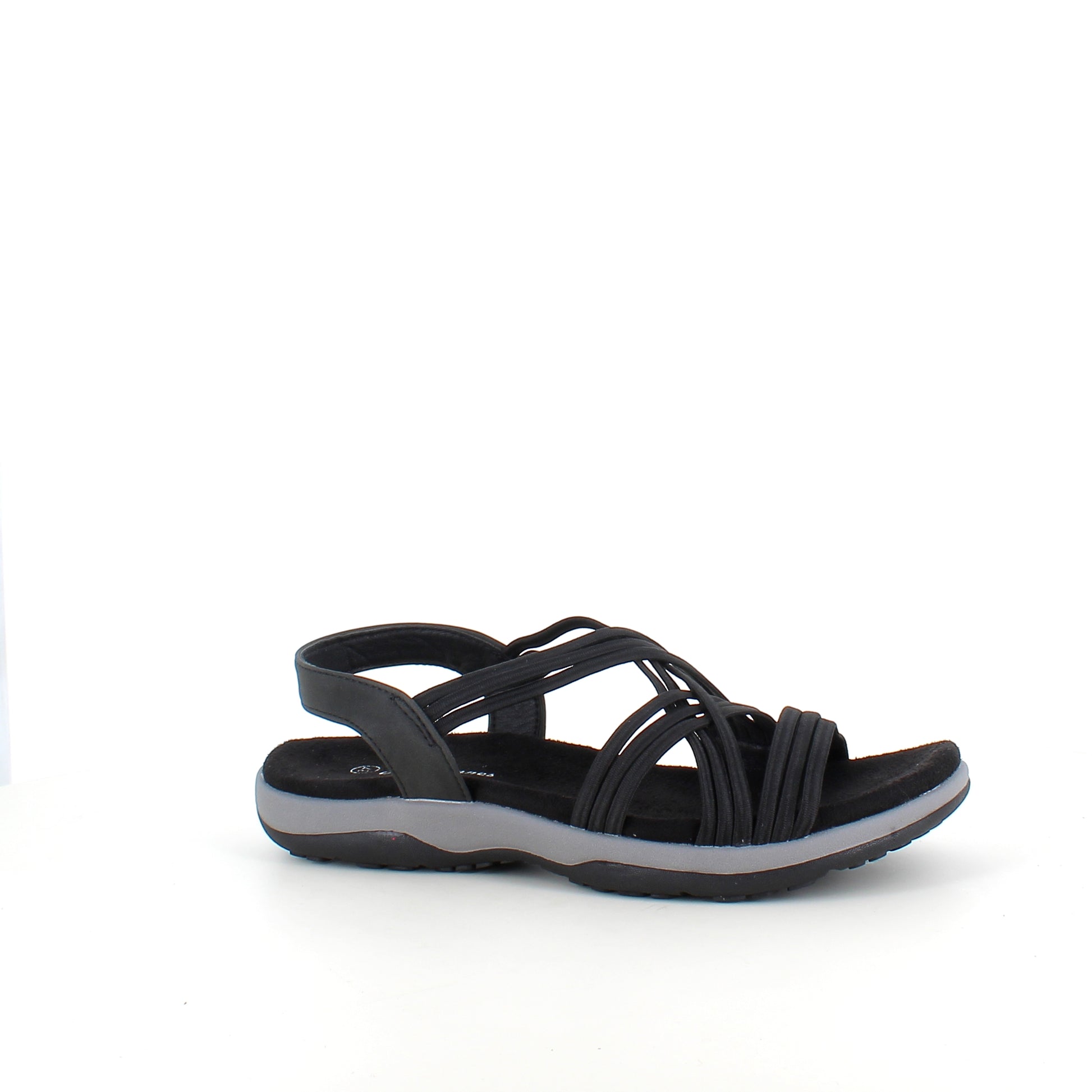 Sort sandal med elastikremme – klassisk model med blød skumsål