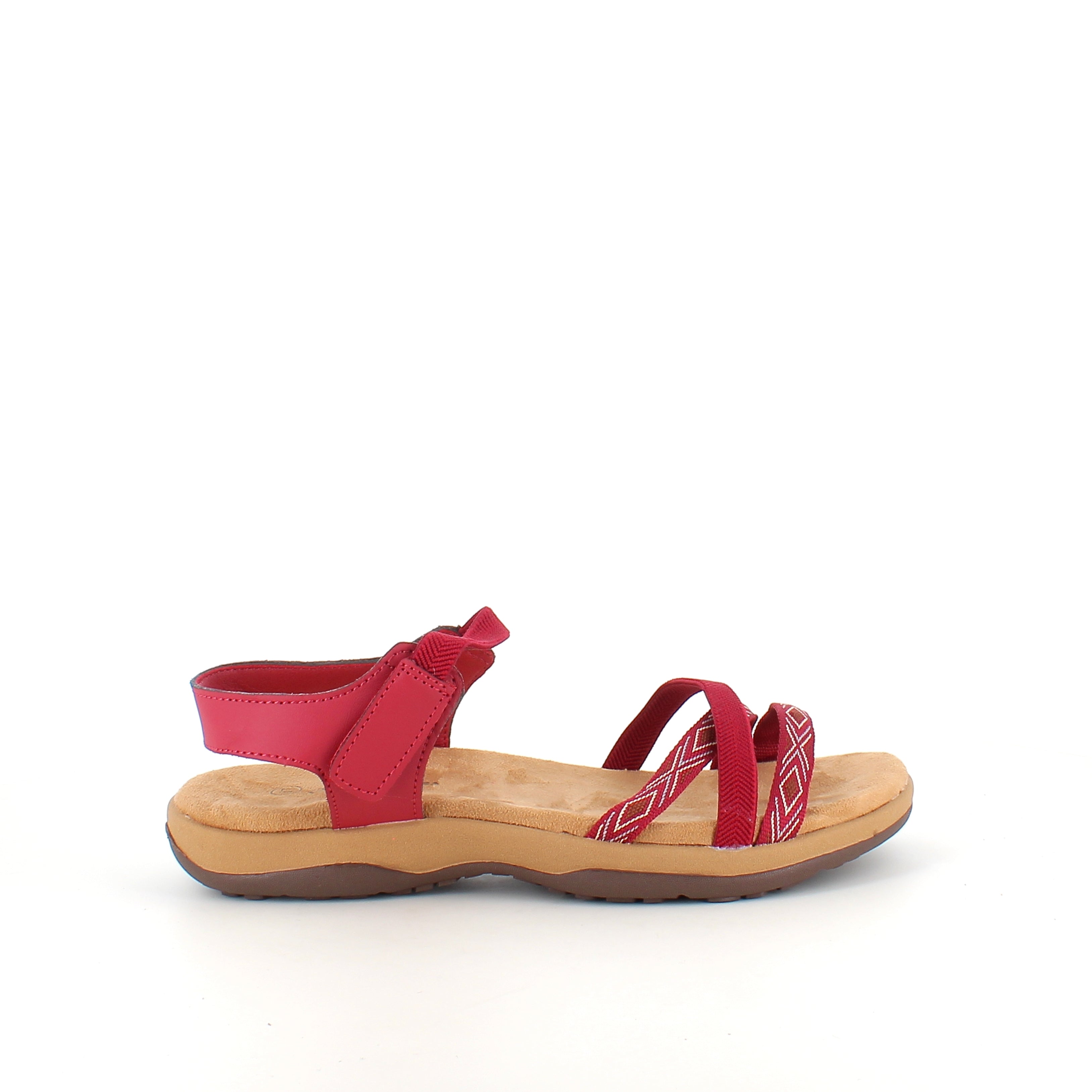 Rød sandal med elastikremme & velcro – feminin & fleksibel til sommeren