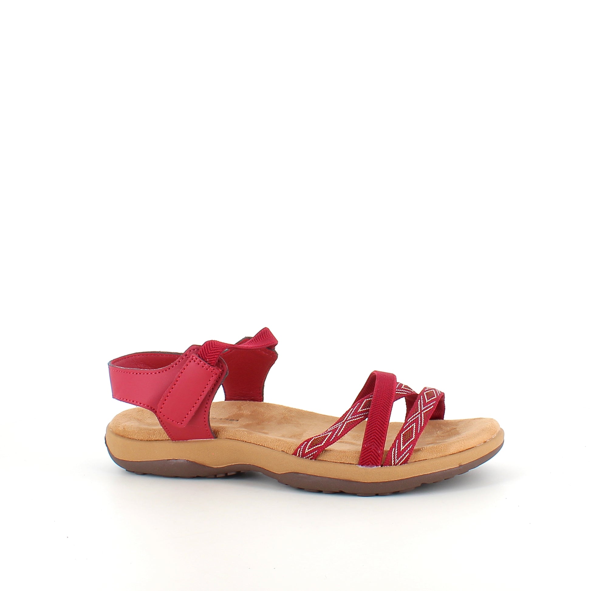 Rød sandal med elastikremme & velcro – feminin & fleksibel til sommeren
