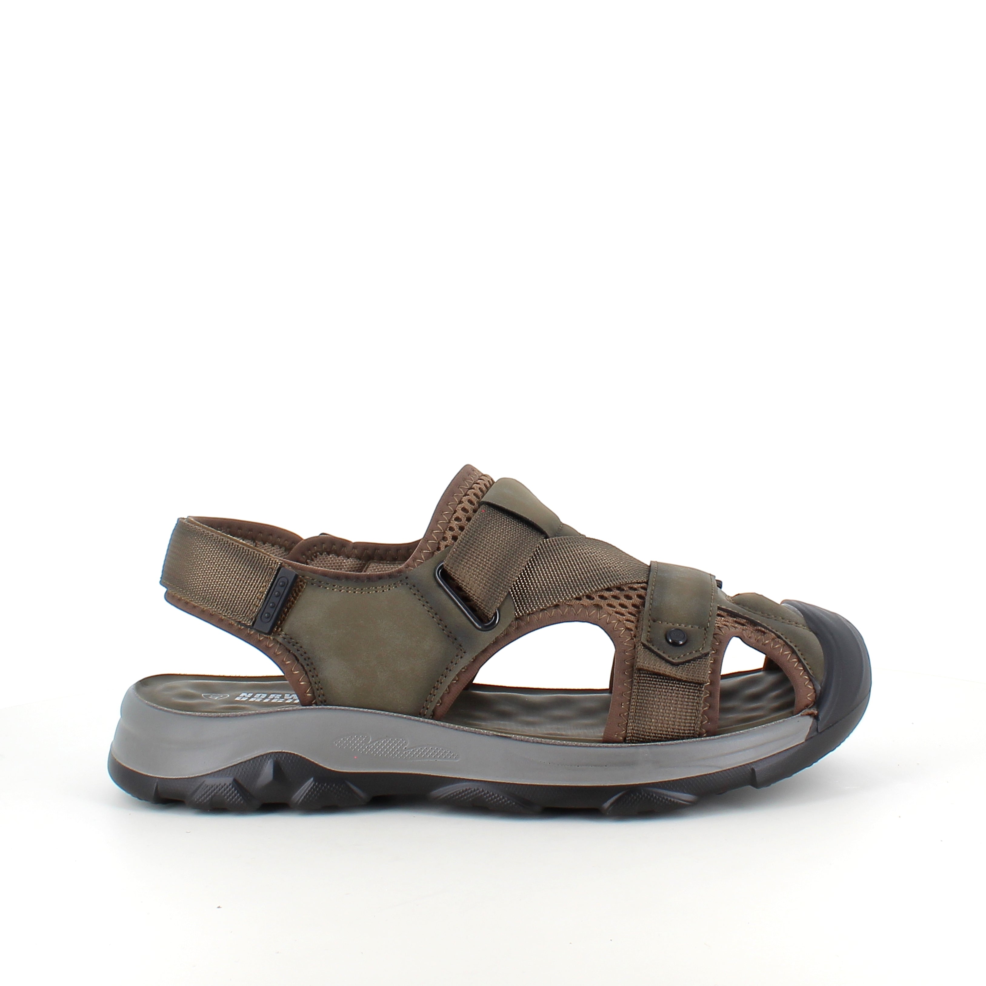 Lukket herresandal i softshell – mørkegrøn sandal med justerbare remme