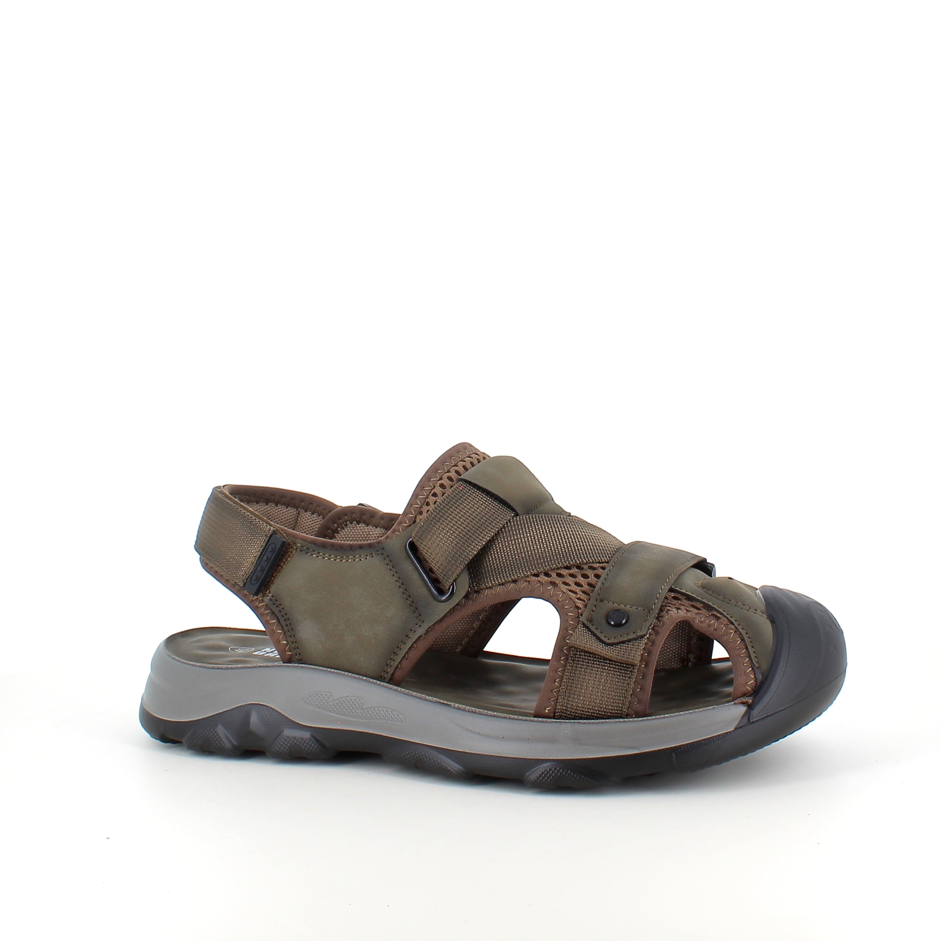 Lukket herresandal i softshell – mørkegrøn sandal med justerbare remme