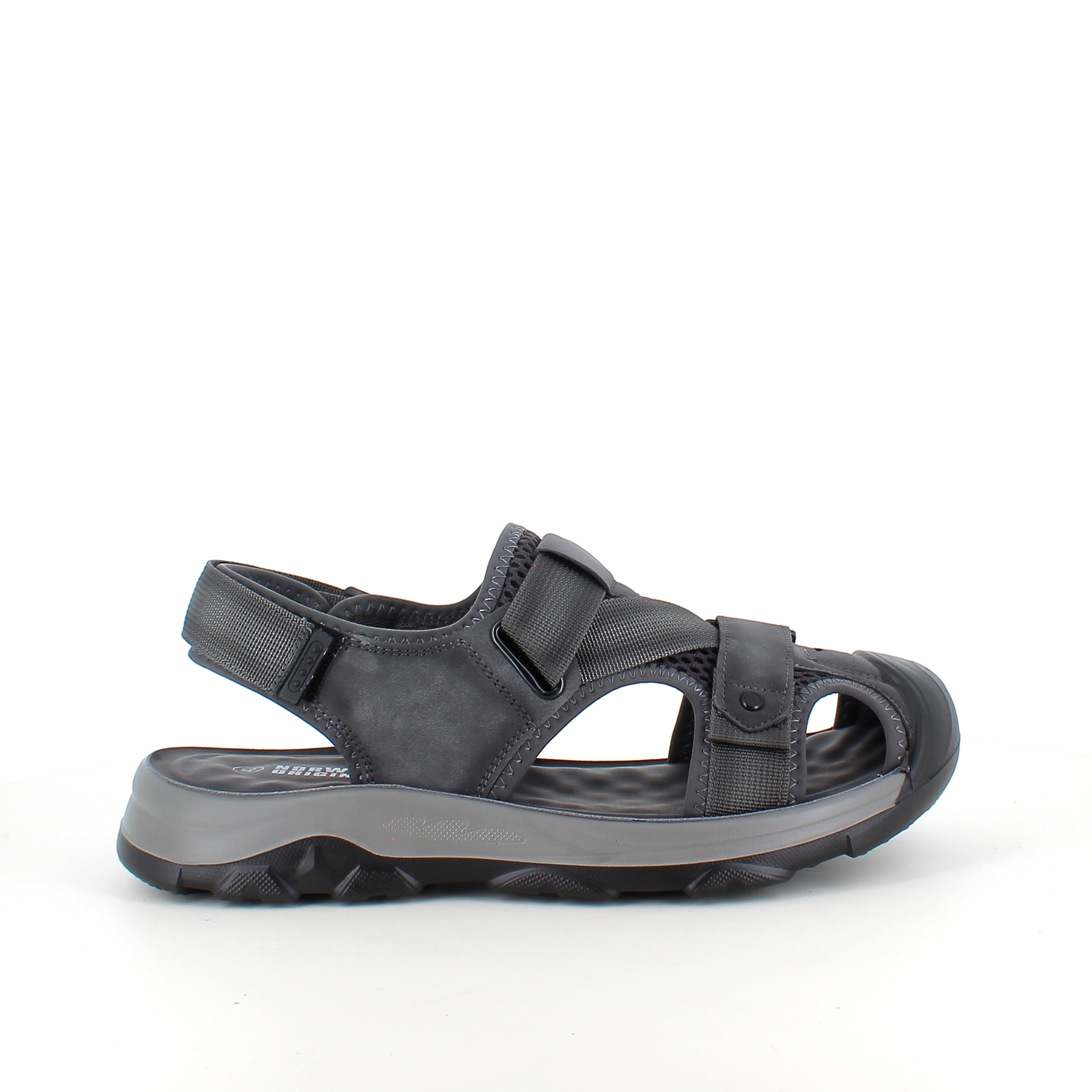 Lukket herresandal i softshell – mørkegrå sandal med justerbare remme