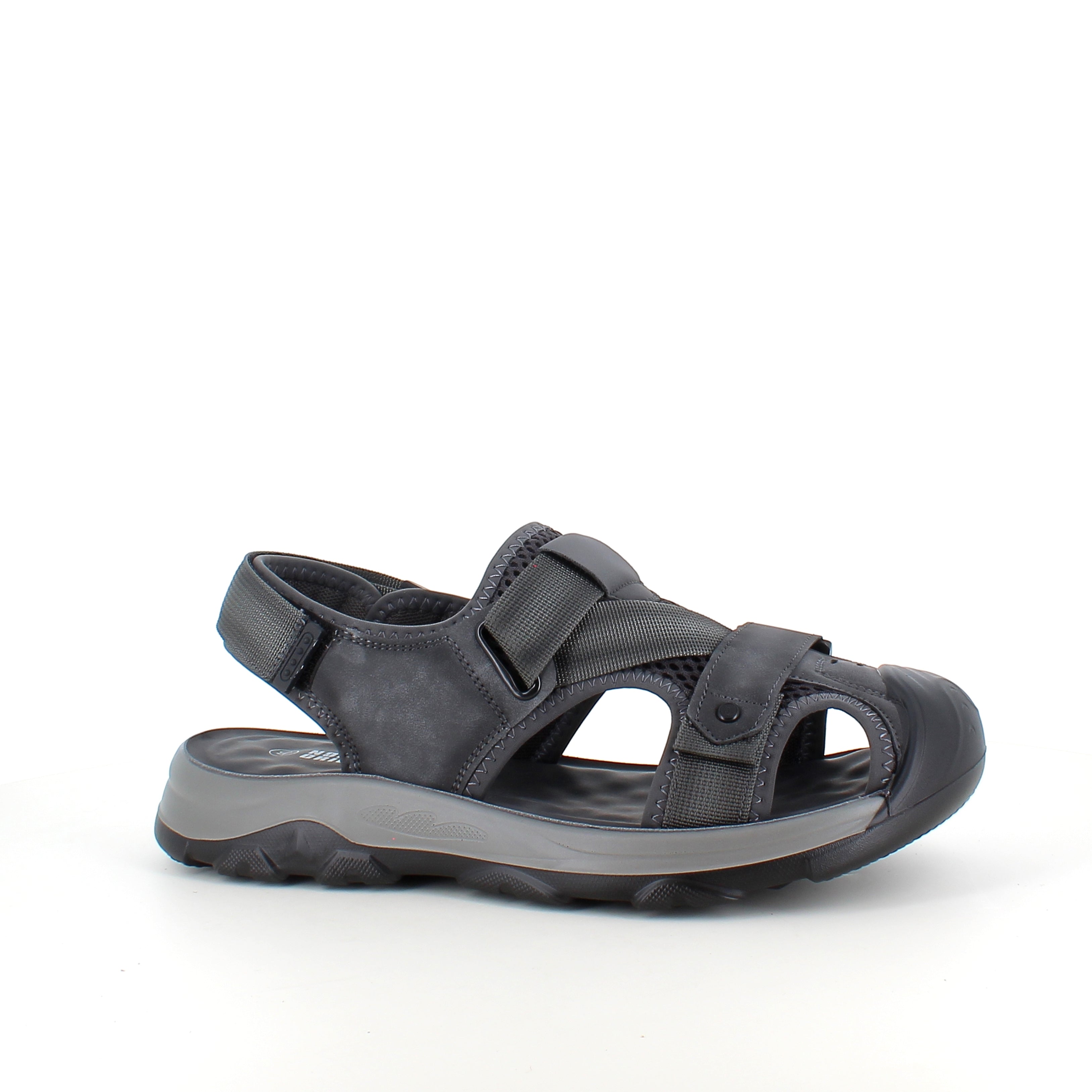 Lukket herresandal i softshell – mørkegrå sandal med justerbare remme