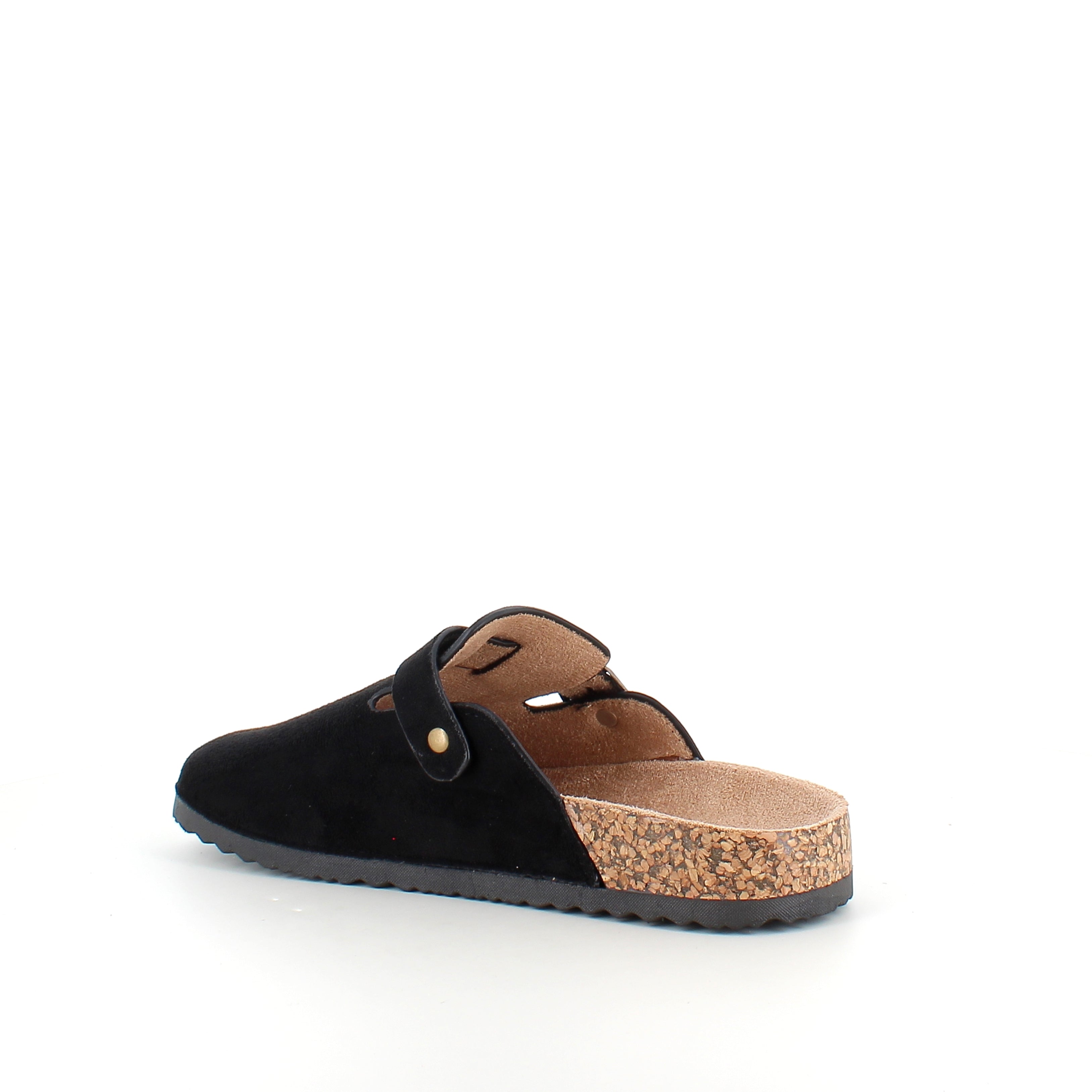 Sort slip on sandal i tekstil – klassisk model med justerbart spænde