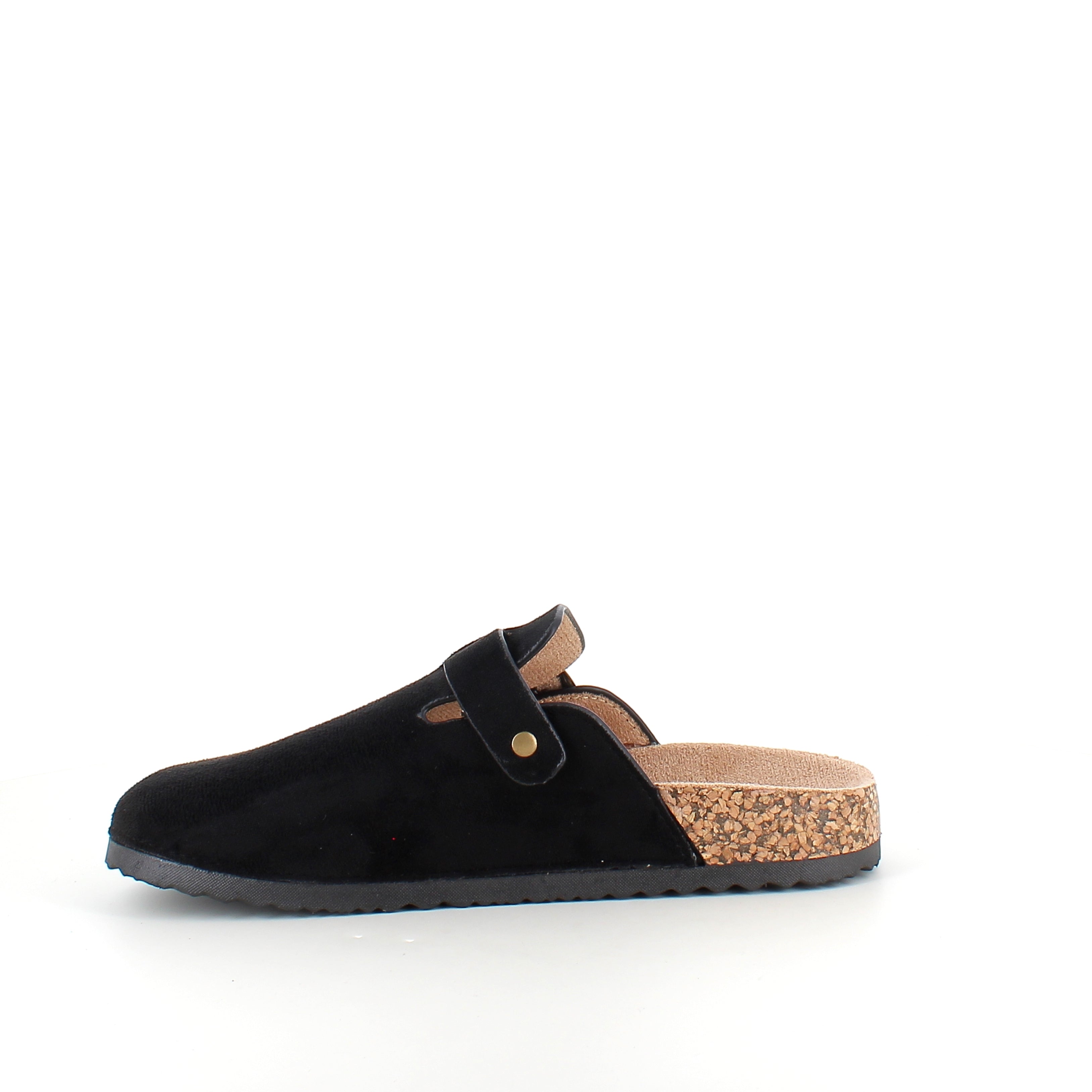 Sort slip on sandal i tekstil – klassisk model med justerbart spænde