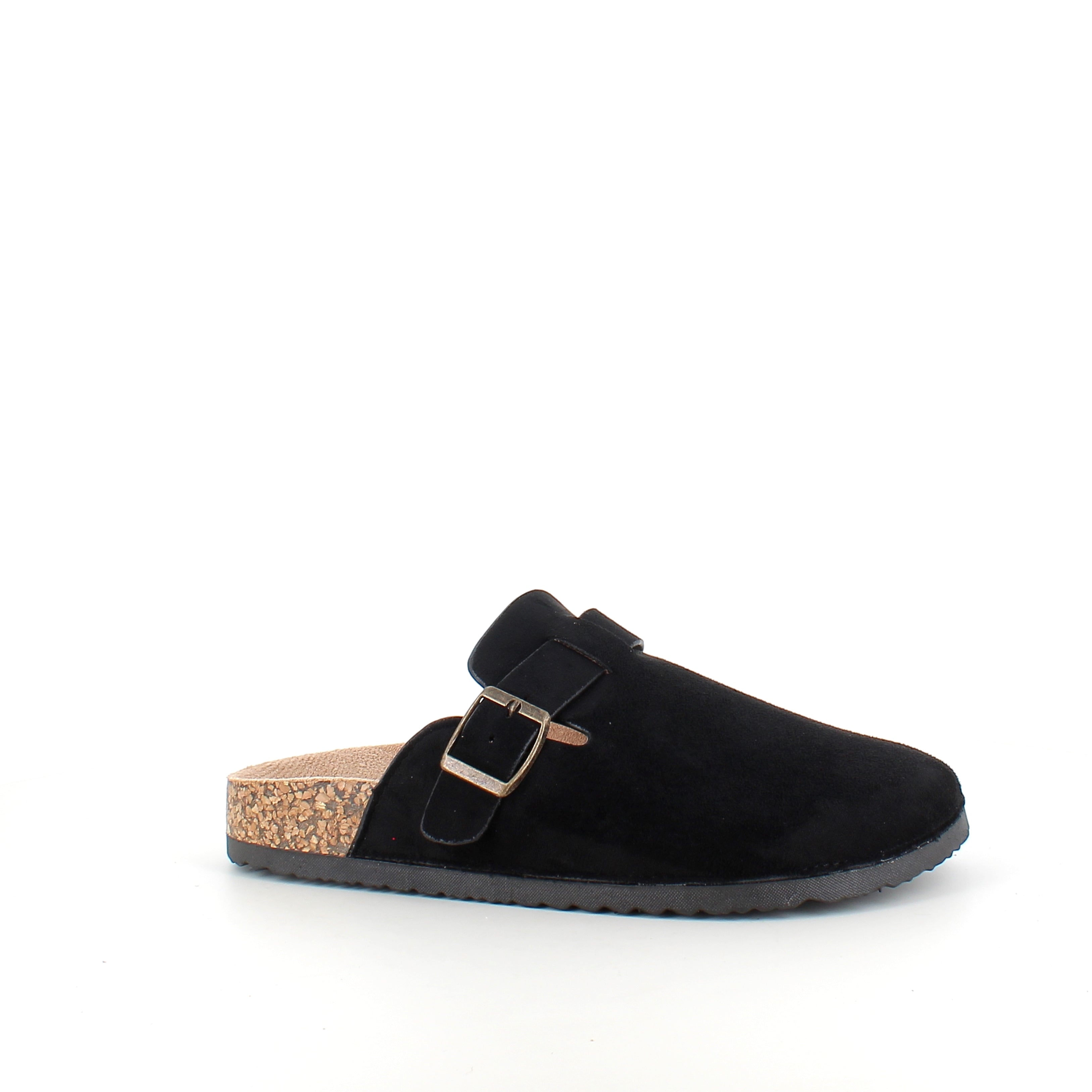 Sort slip on sandal i tekstil – klassisk model med justerbart spænde