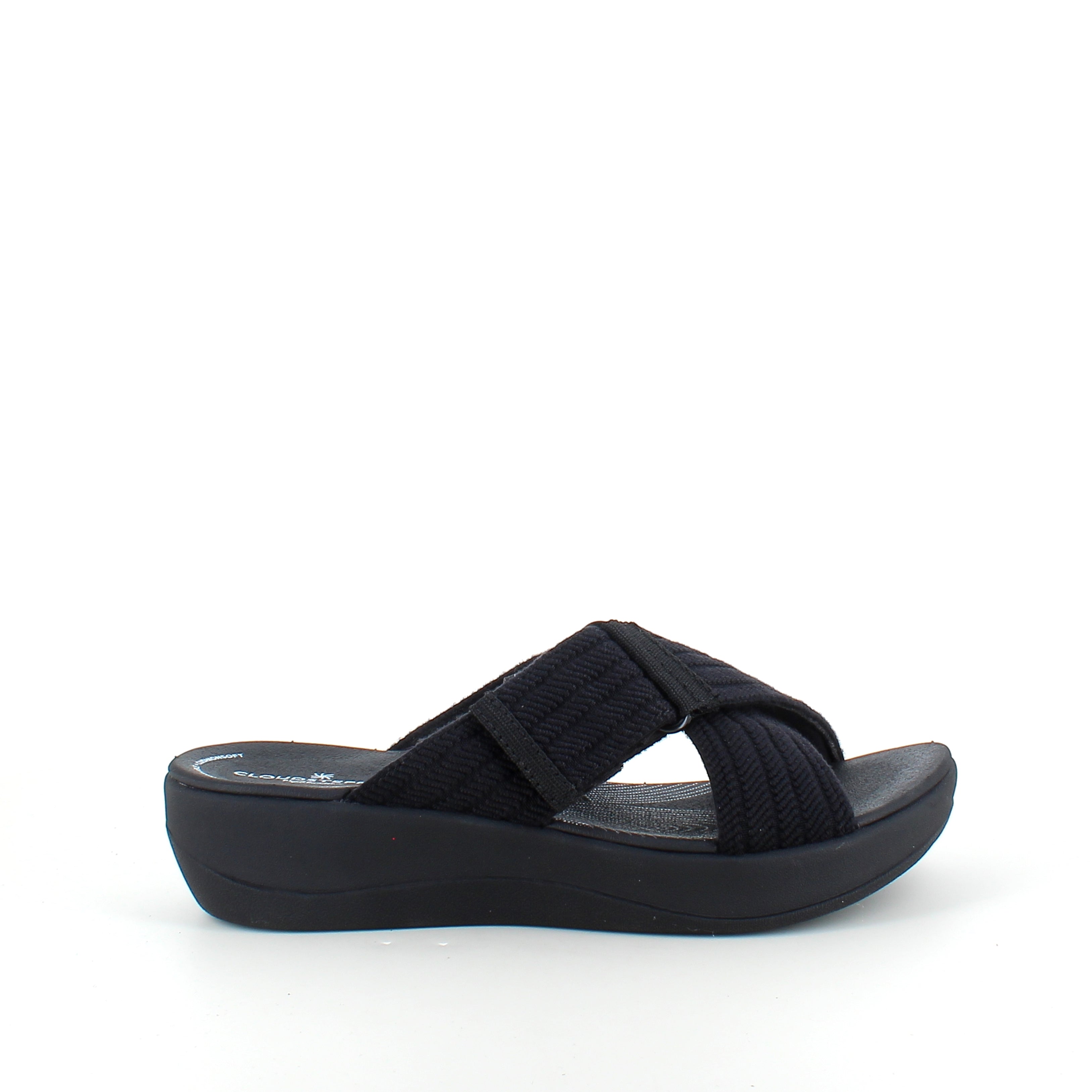 Clarks Wave D slip on sandal i sort – blød komfort & stabil støtte