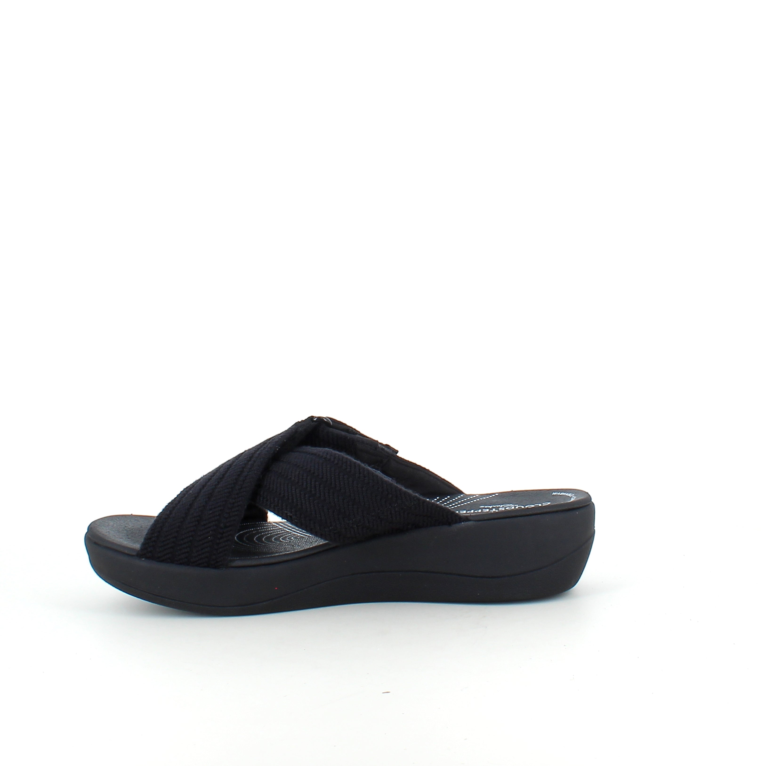 Clarks Wave D slip on sandal i sort – blød komfort & stabil støtte