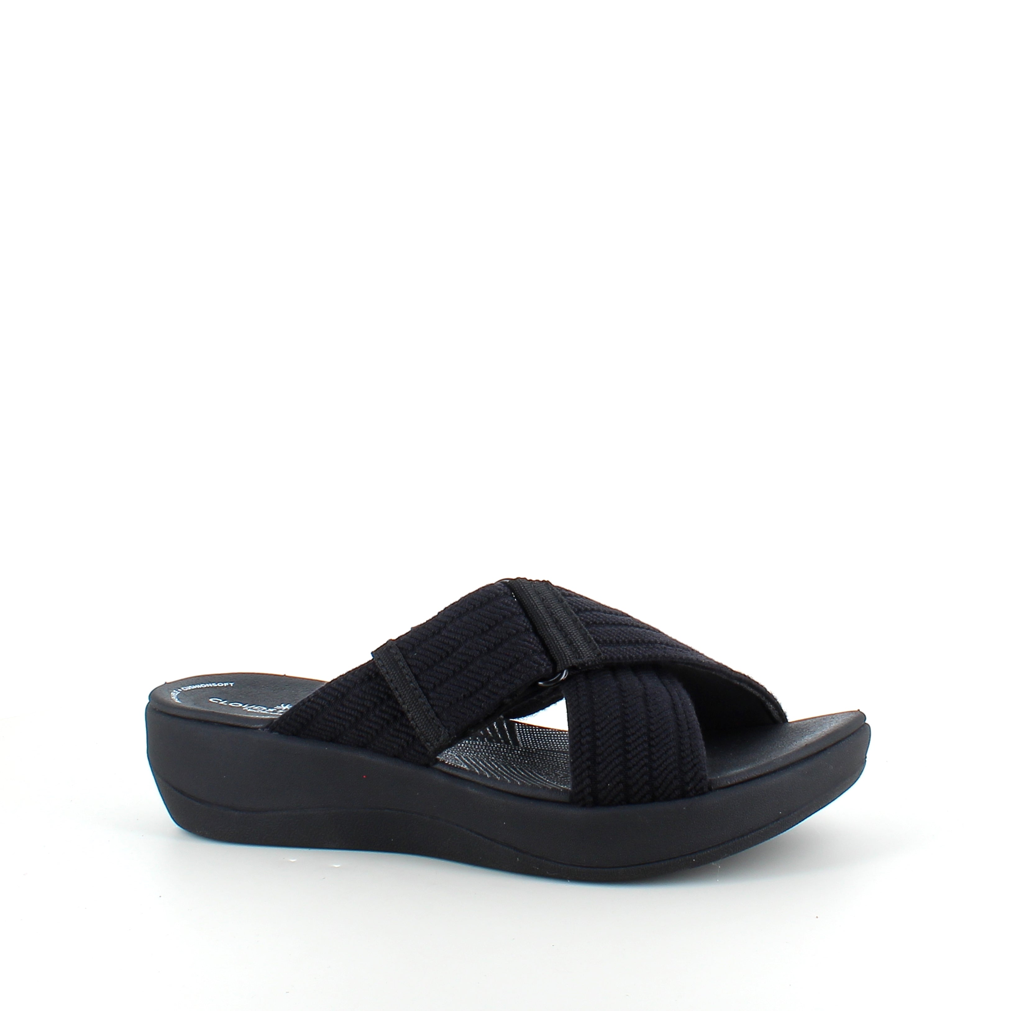Clarks Wave D slip on sandal i sort – blød komfort & stabil støtte