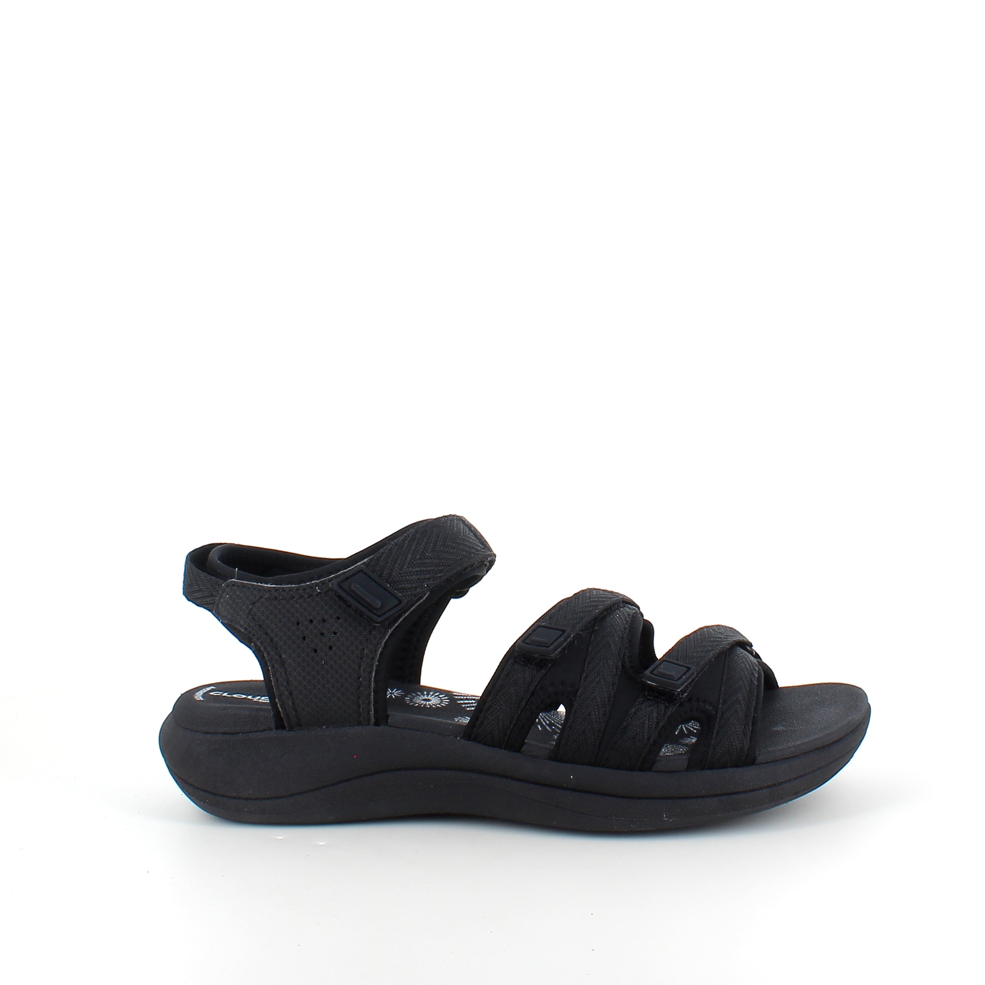 Clarks Cloudsteppers sandal i sort – let & stødabsorberende komfort til lange dage