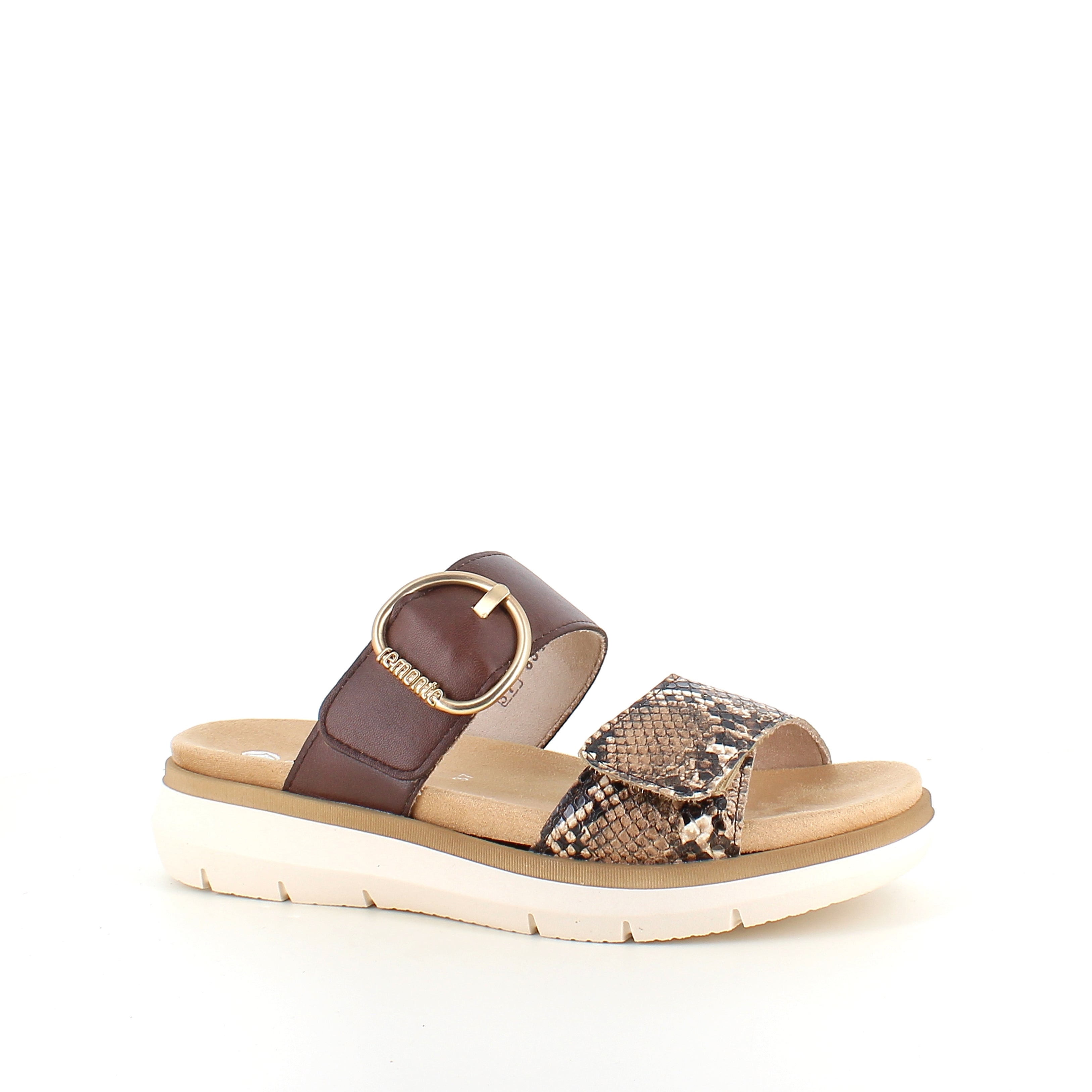 Slip on sandal i brun med slangeskindsprint – let komfort & udtagelig indersål op til str 45