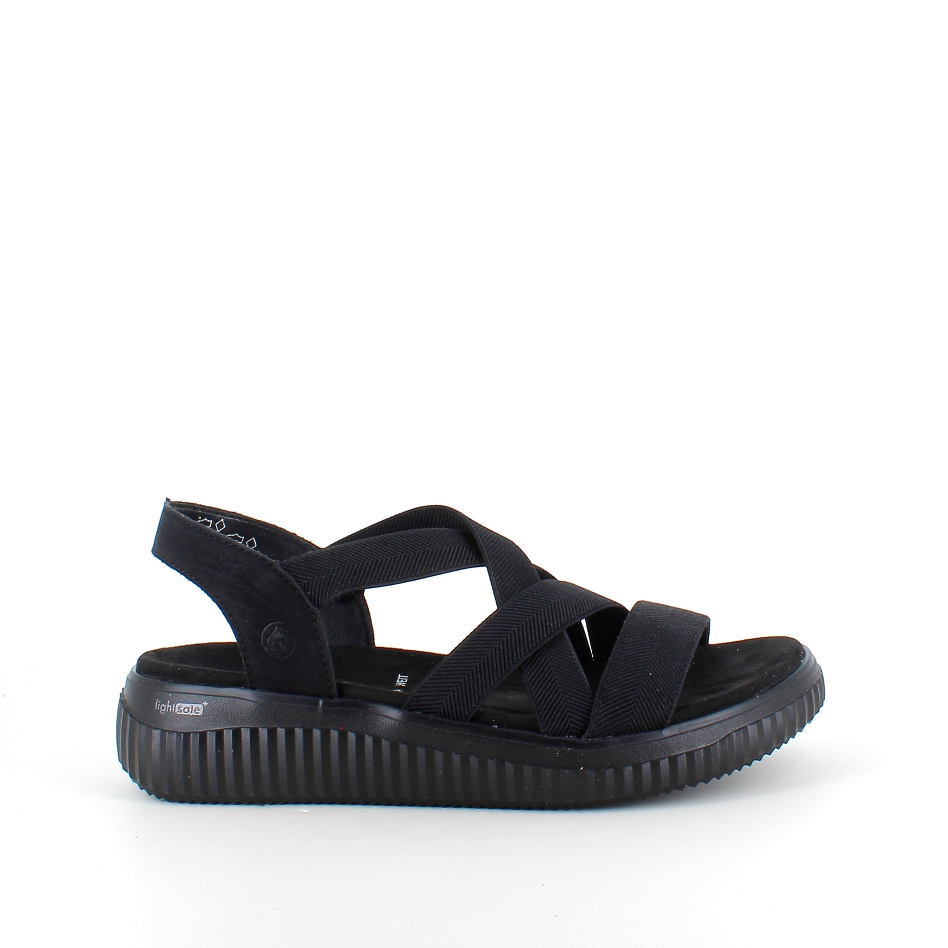 Remonte sandal i sort til dame – bredde, elastiske remme & fast hælrem