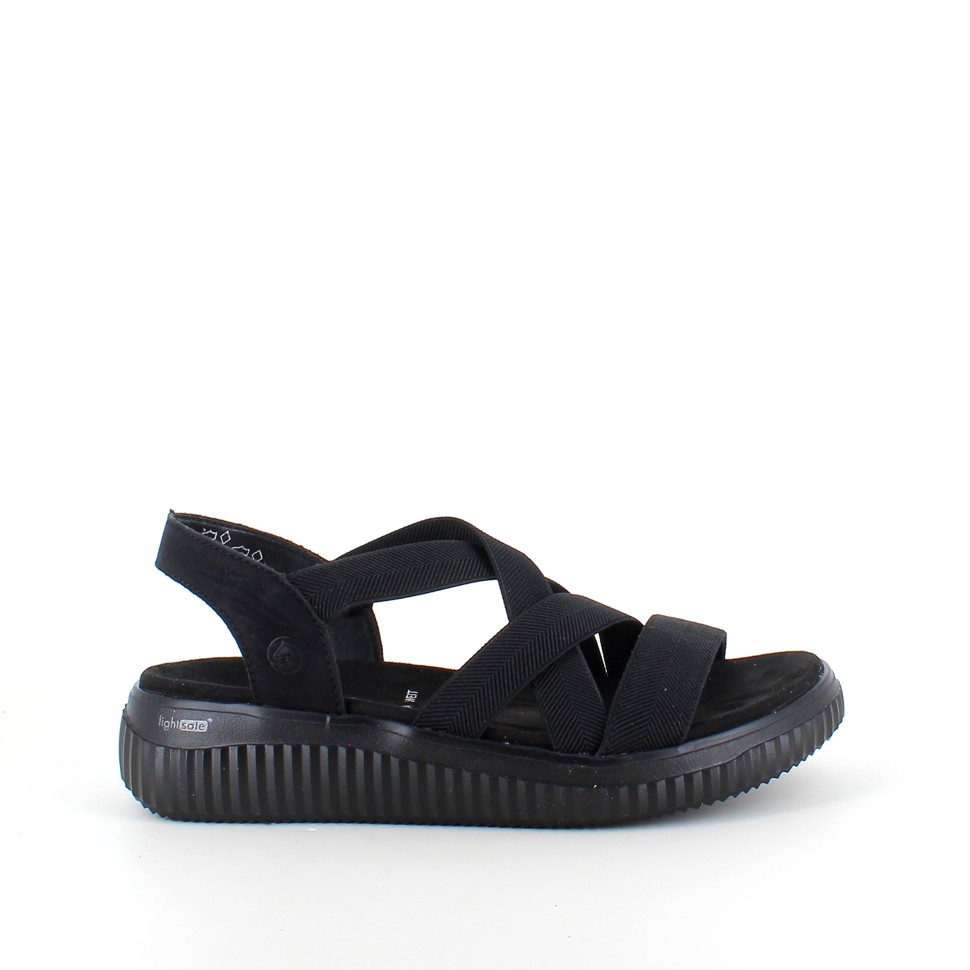 Remonte sandal i sort til dame – bredde, elastiske remme & fast hælrem
