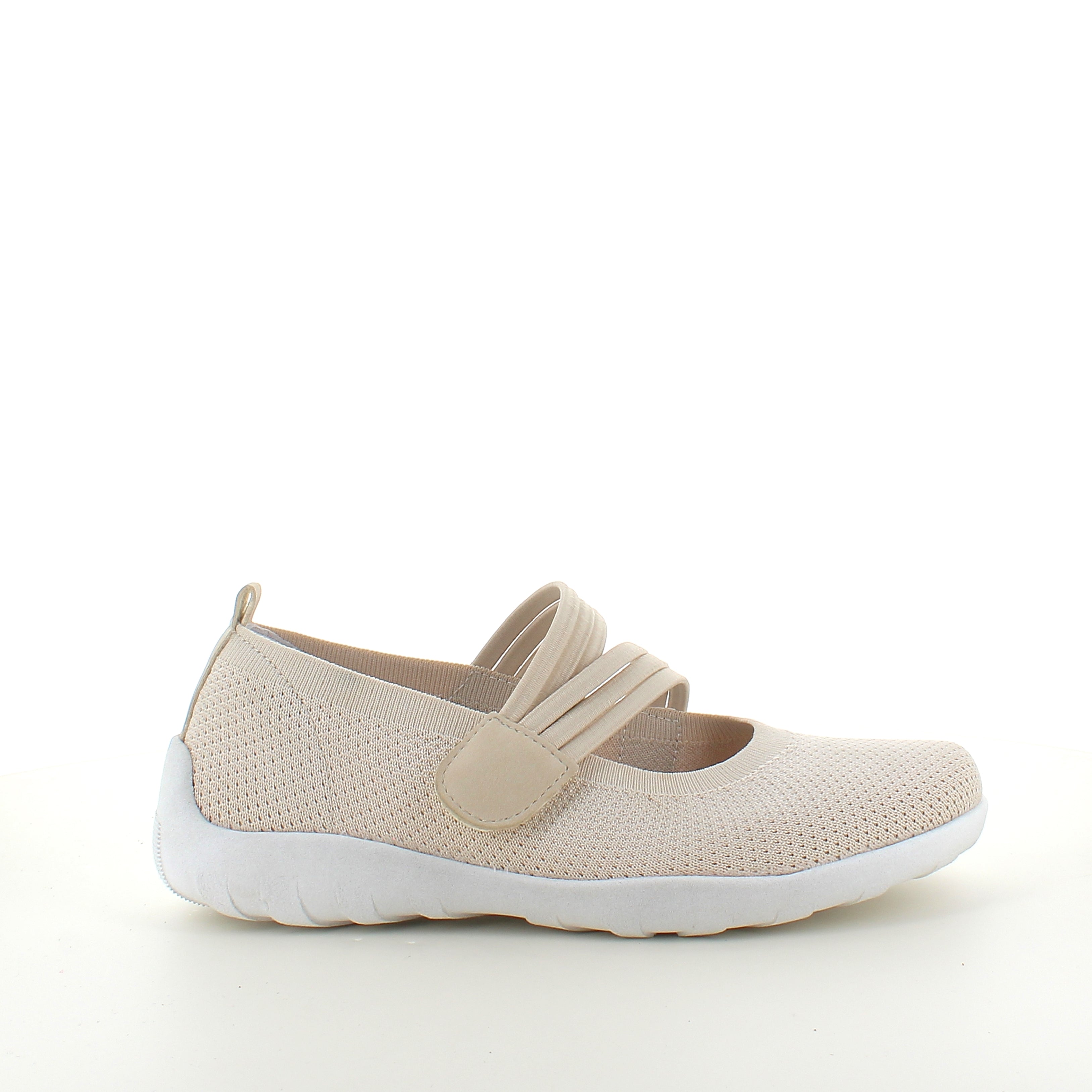 Beige Remonte ballerina med velcrorem – let & stødabsorberende helt op til str 45