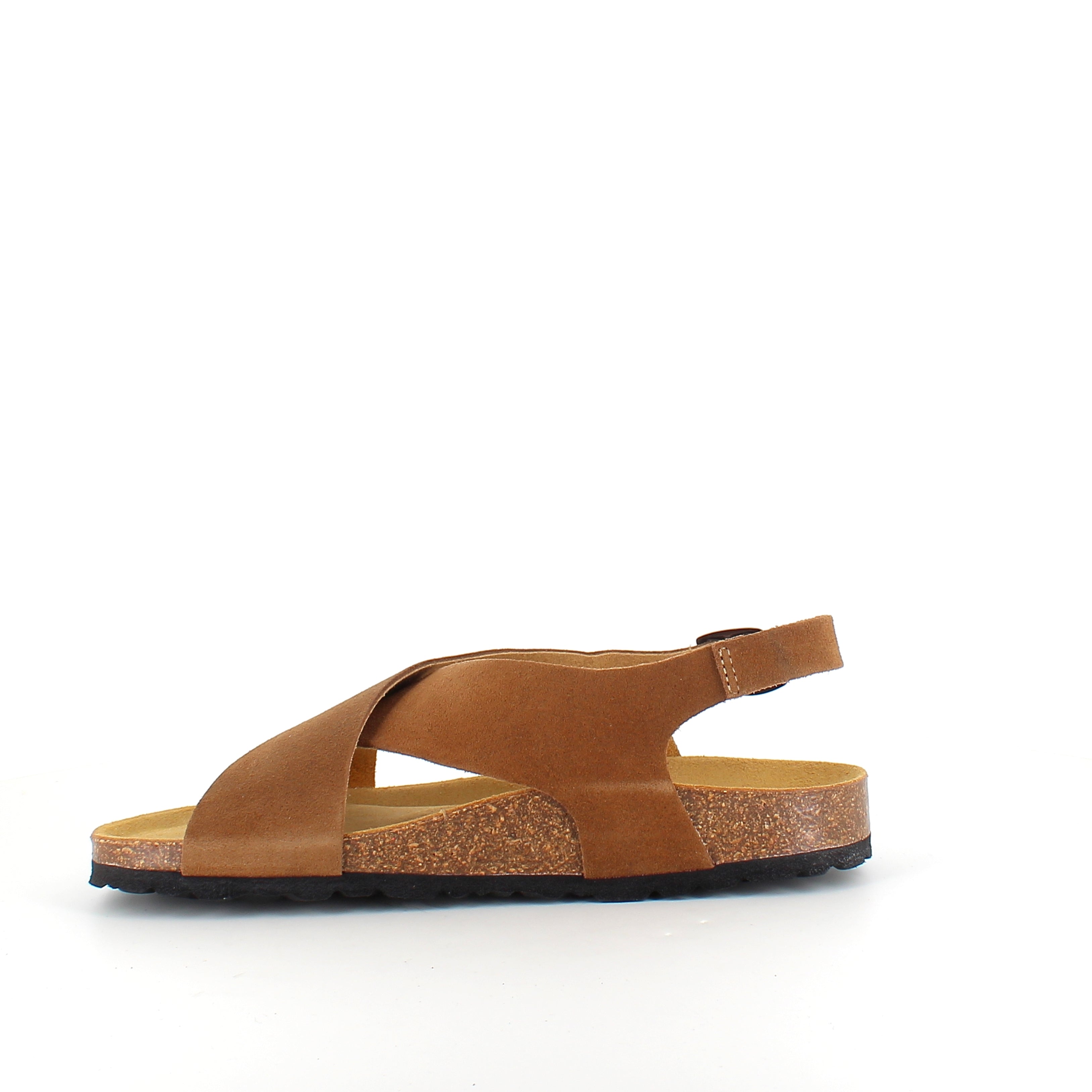 Serraje Roble – brun sandal med krydsremme & bagrem | Sygeplejebutikken